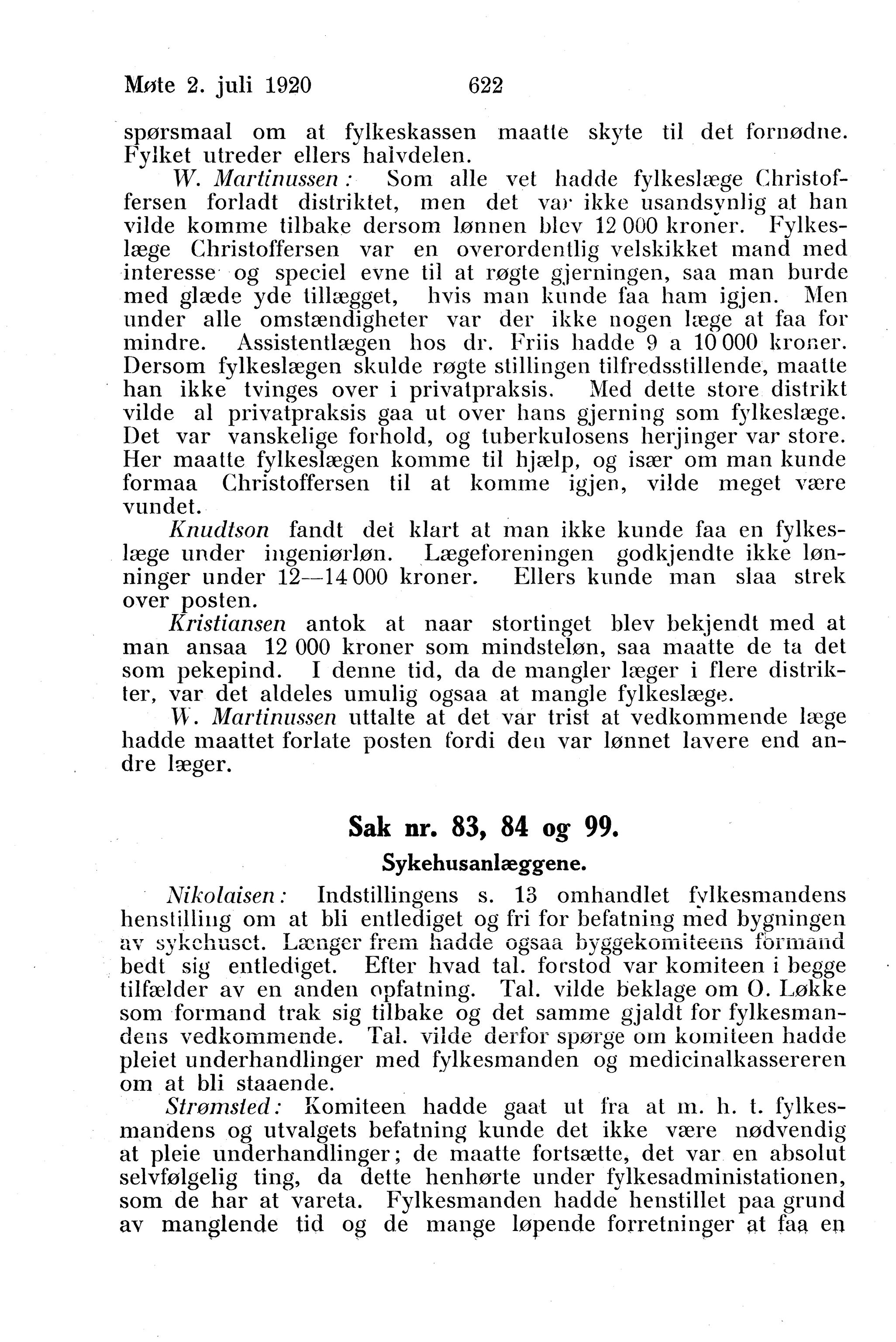 Nordland Fylkeskommune. Fylkestinget, AIN/NFK-17/176/A/Ac/L0043: Fylkestingsforhandlinger 1920, 1920