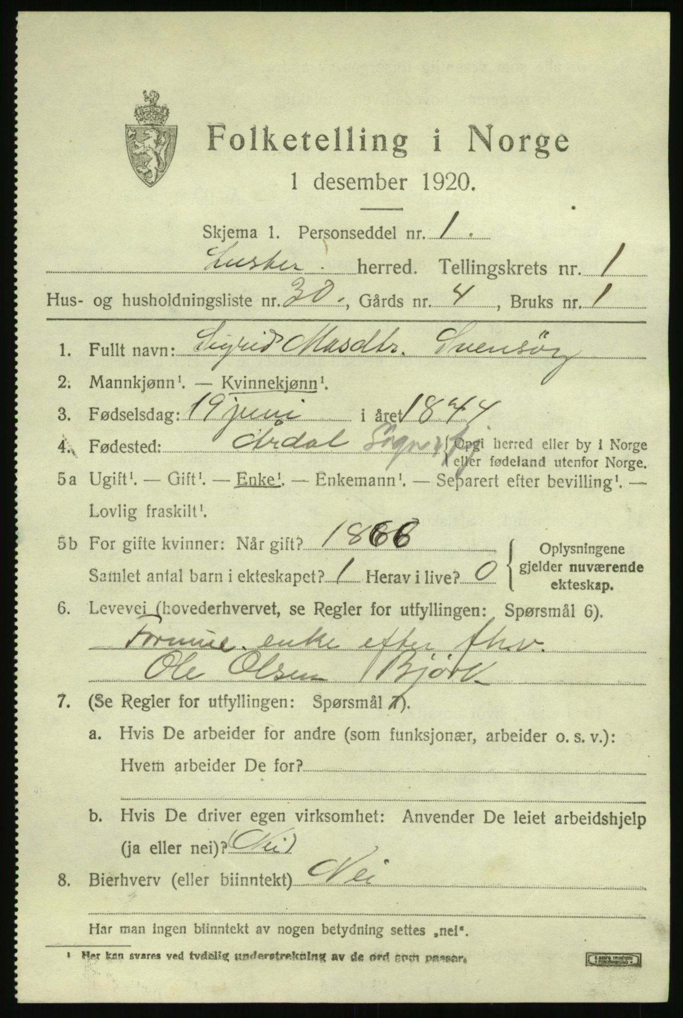 SAB, 1920 census for Luster, 1920, p. 1578