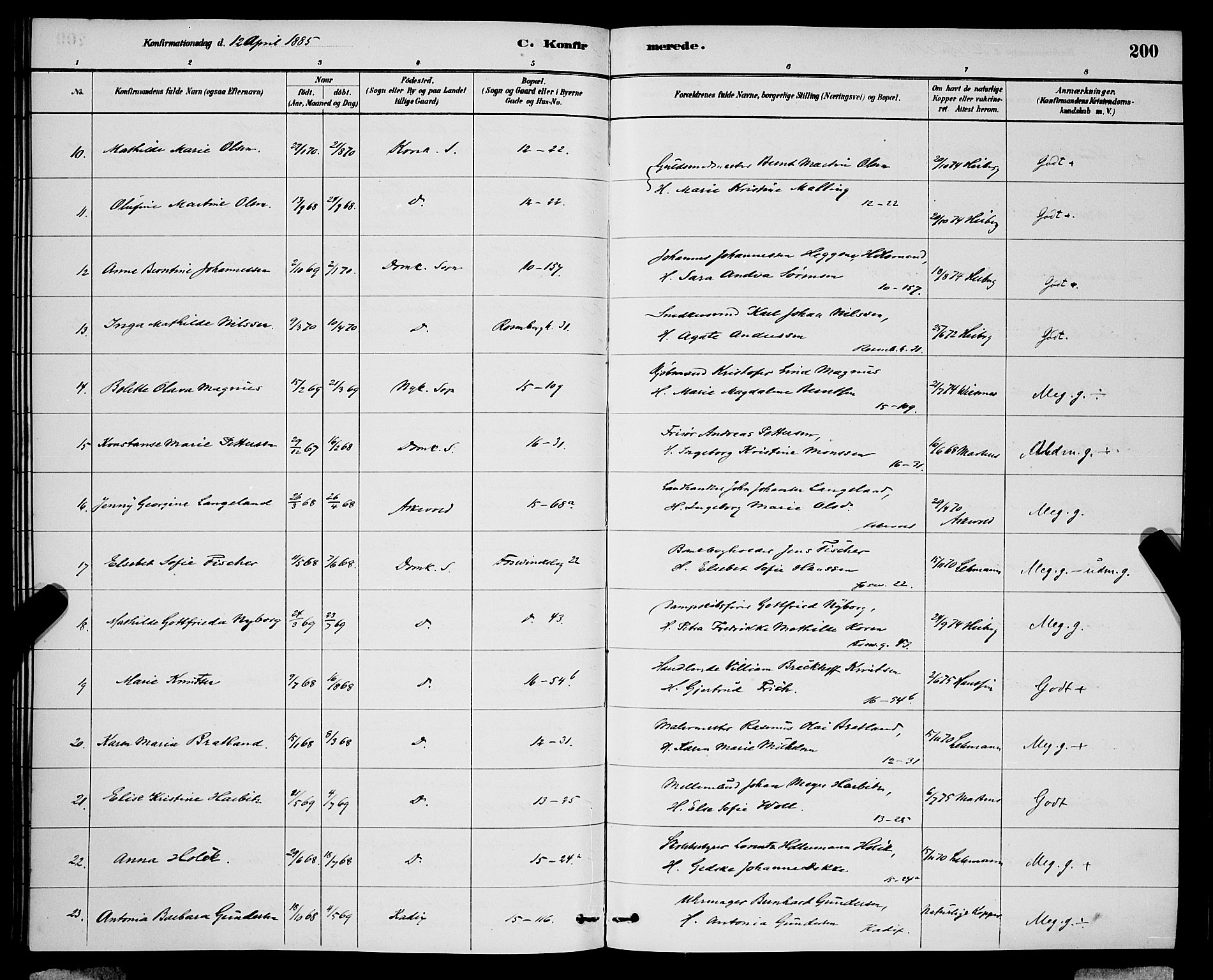 Domkirken sokneprestembete, SAB/A-74801/H/Hab/L0024: Parish register (copy) no. C 4, 1880-1899, p. 200