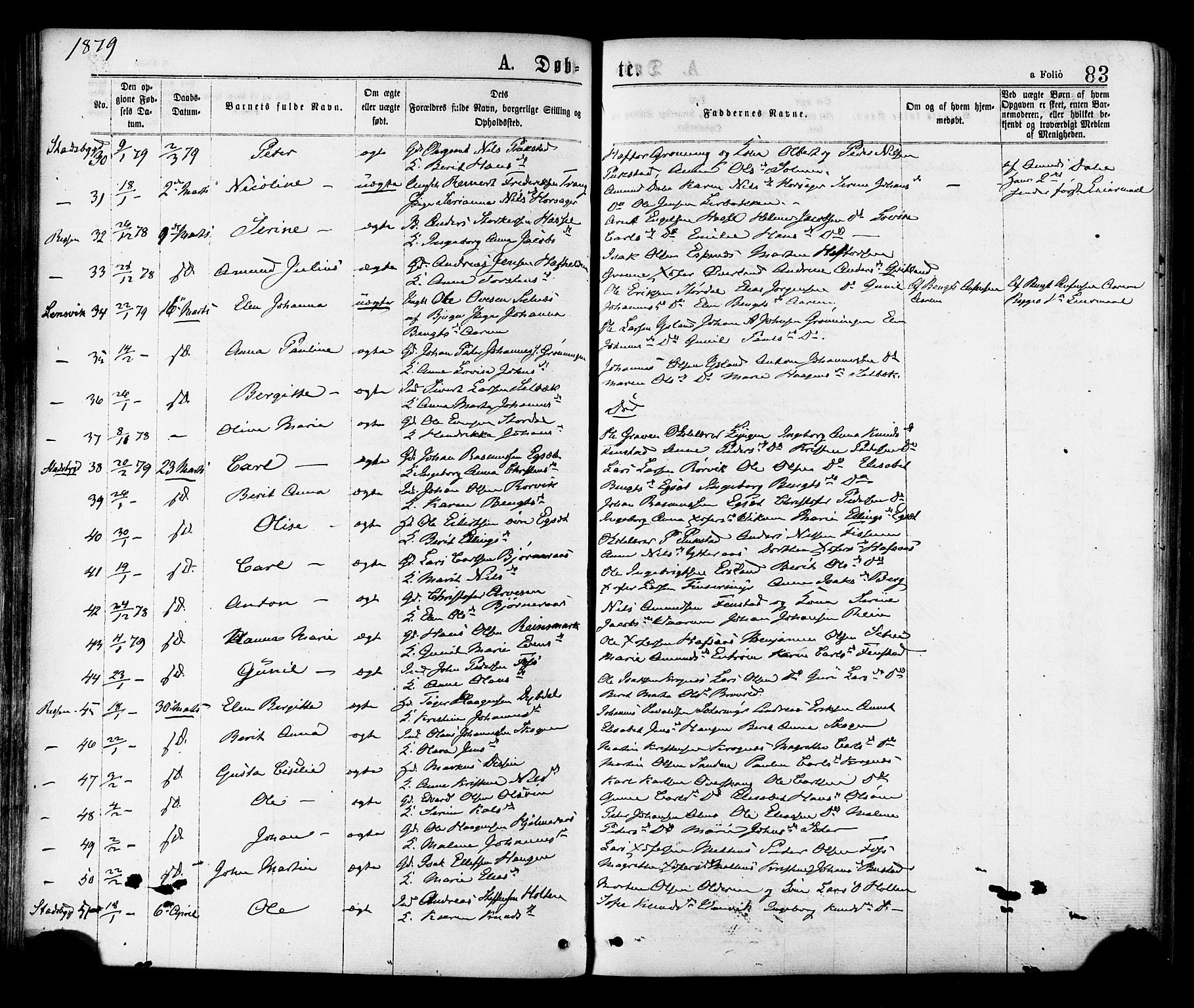 Ministerialprotokoller, klokkerbøker og fødselsregistre - Sør-Trøndelag, AV/SAT-A-1456/646/L0613: Parish register (official) no. 646A11, 1870-1884, p. 83