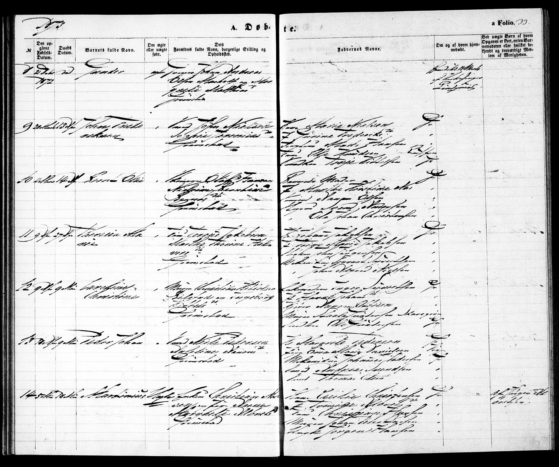 Grimstad sokneprestkontor, SAK/1111-0017/F/Fa/L0002: Parish register (official) no. A 1, 1869-1881, p. 33