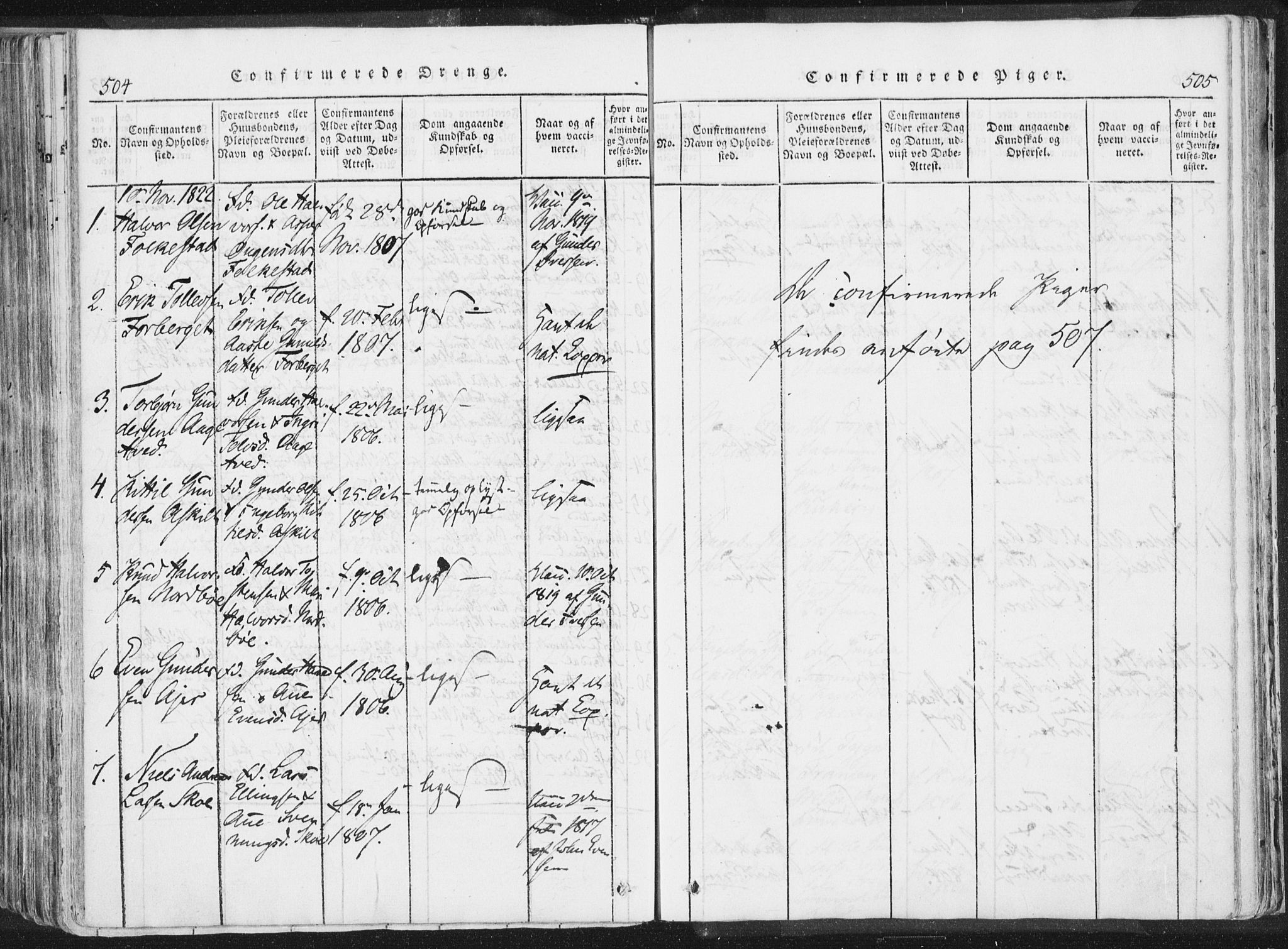 Bø kirkebøker, AV/SAKO-A-257/F/Fa/L0006: Parish register (official) no. 6, 1815-1831, p. 504-505