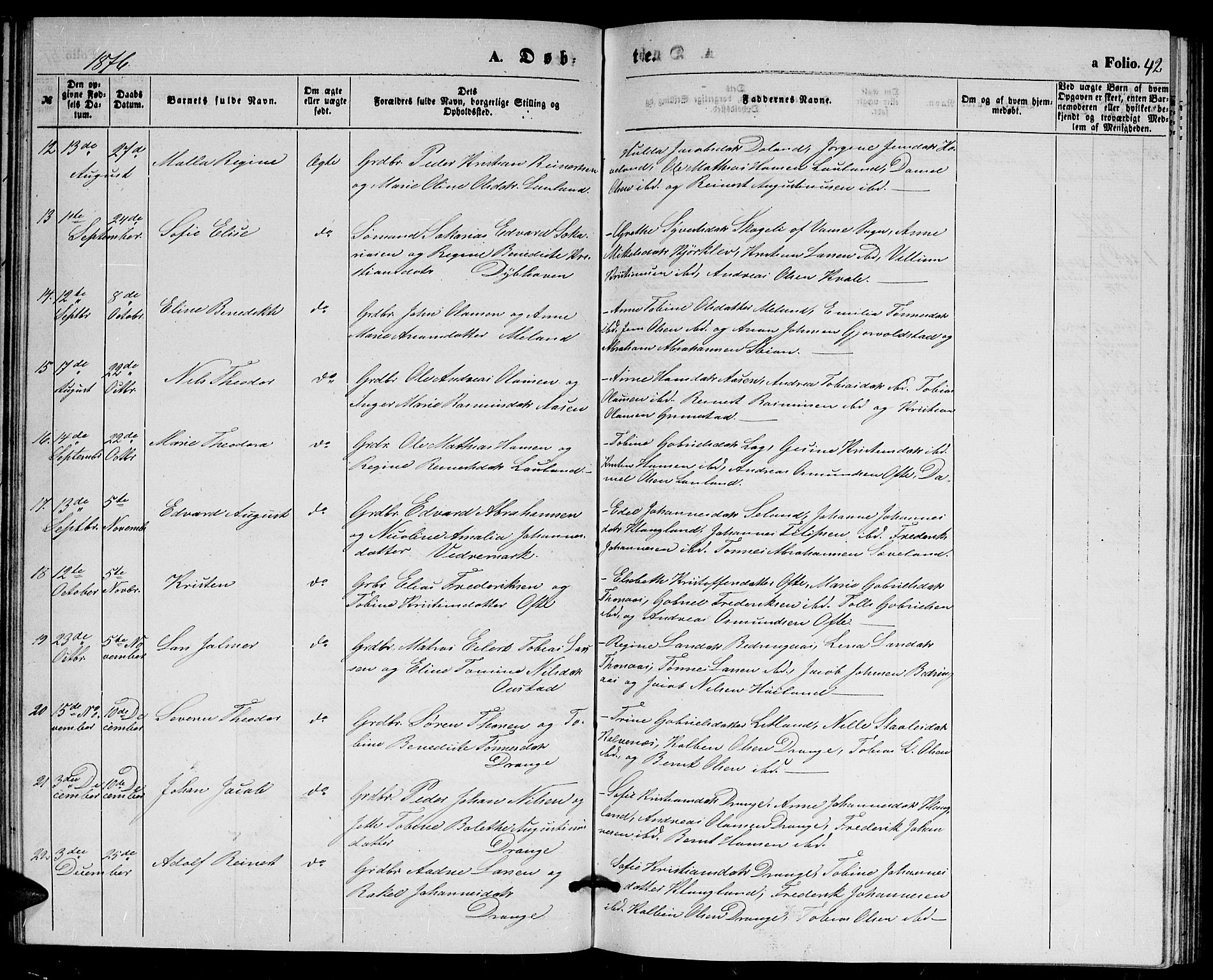 Herad sokneprestkontor, AV/SAK-1111-0018/F/Fb/Fba/L0003: Parish register (copy) no. B 3, 1863-1883, p. 42