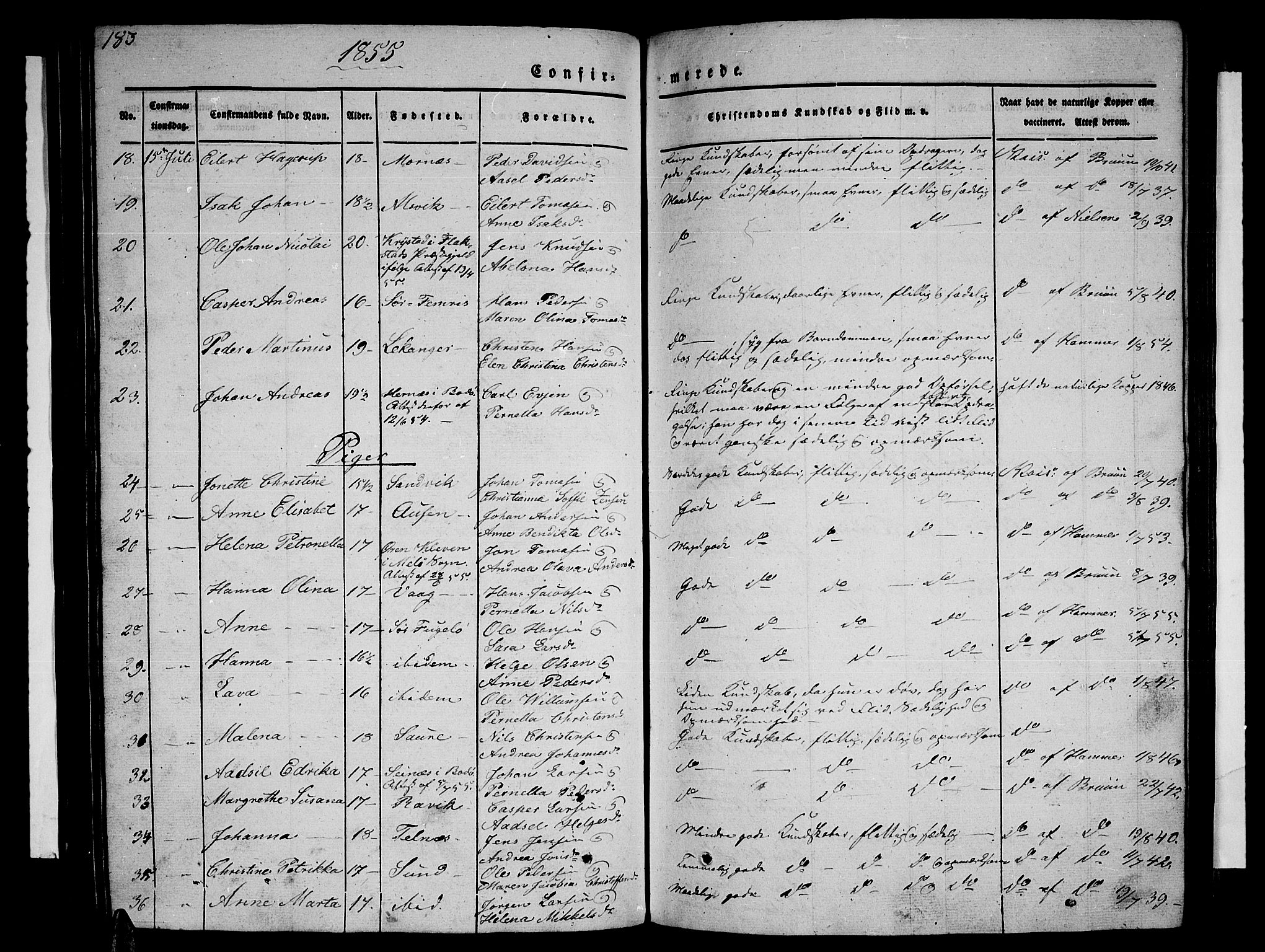 Ministerialprotokoller, klokkerbøker og fødselsregistre - Nordland, AV/SAT-A-1459/805/L0106: Parish register (copy) no. 805C02, 1841-1861, p. 183