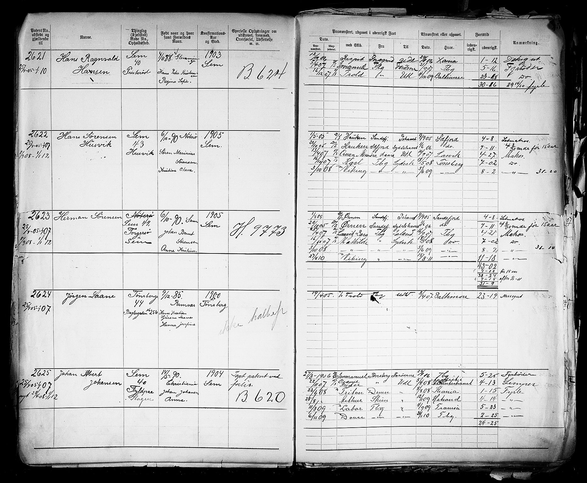 Tønsberg innrulleringskontor, SAKO/A-786/F/Fb/L0005: Annotasjonsrulle Patent nr. 2401-4080, 1904-1910, p. 48