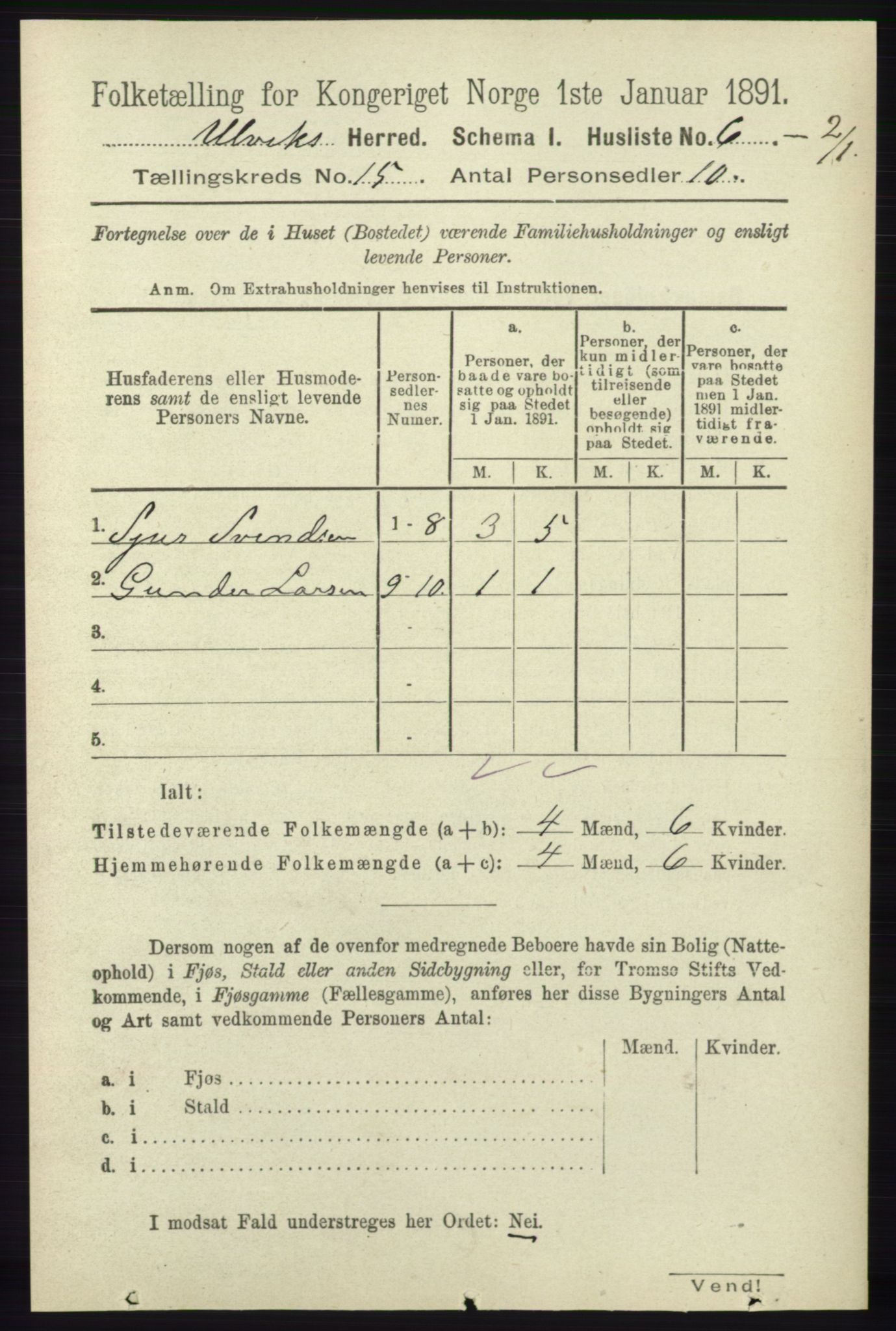 RA, 1891 census for 1233 Ulvik, 1891, p. 4585