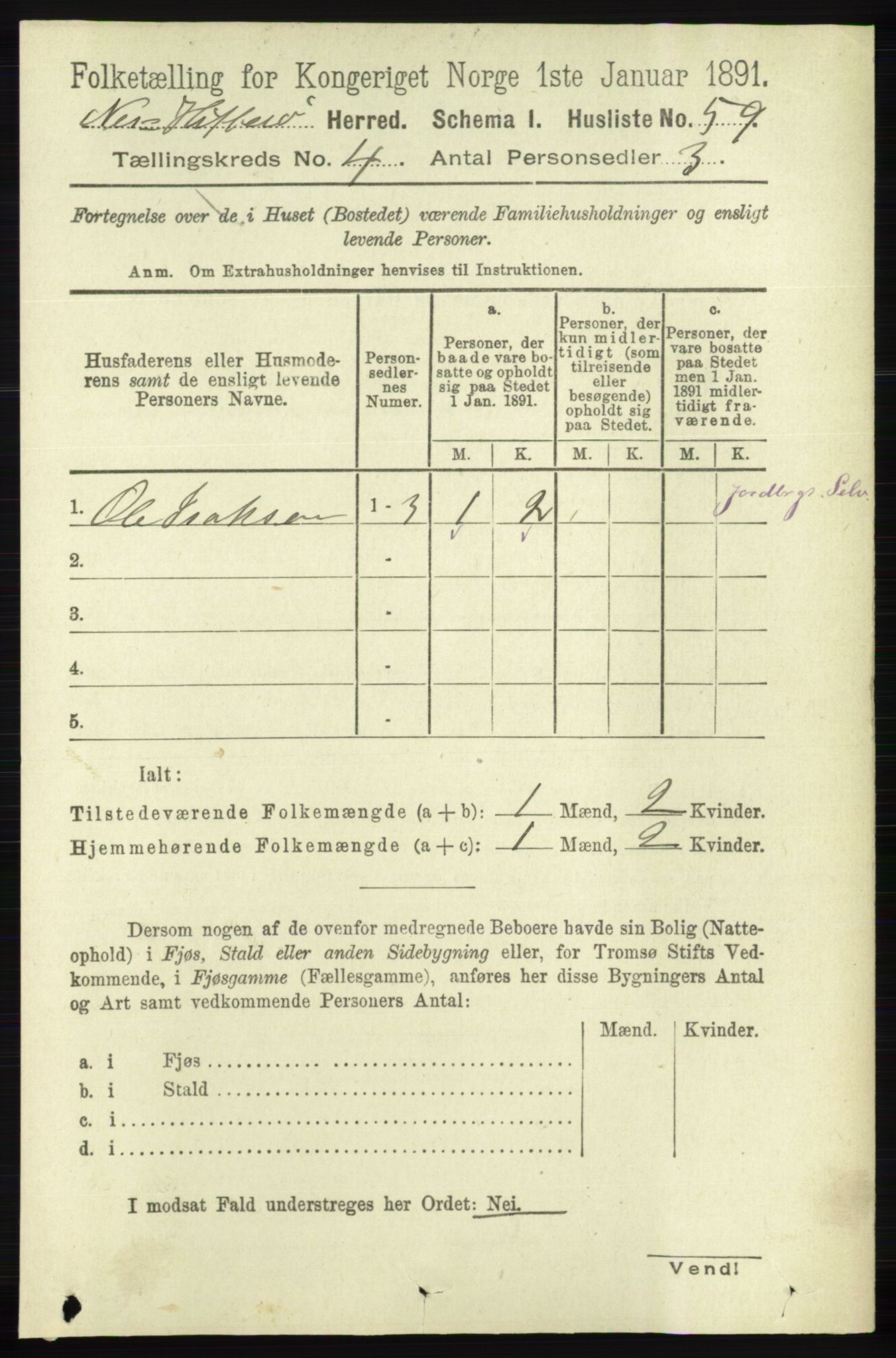 RA, 1891 census for 1043 Hidra og Nes, 1891, p. 1428