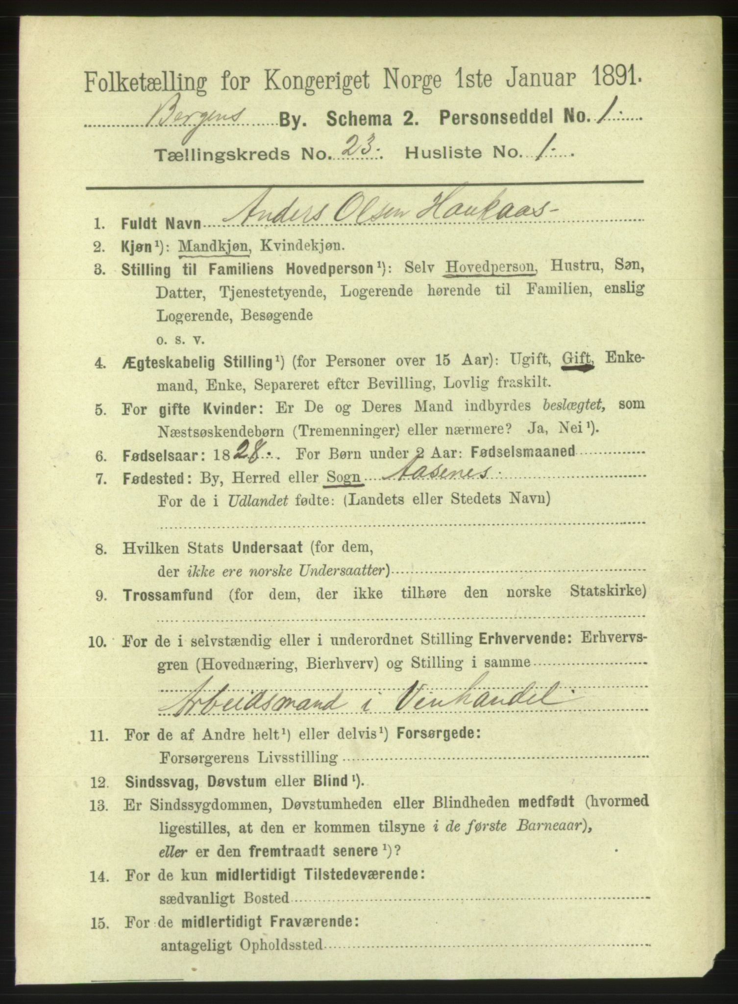 RA, 1891 Census for 1301 Bergen, 1891, p. 31295