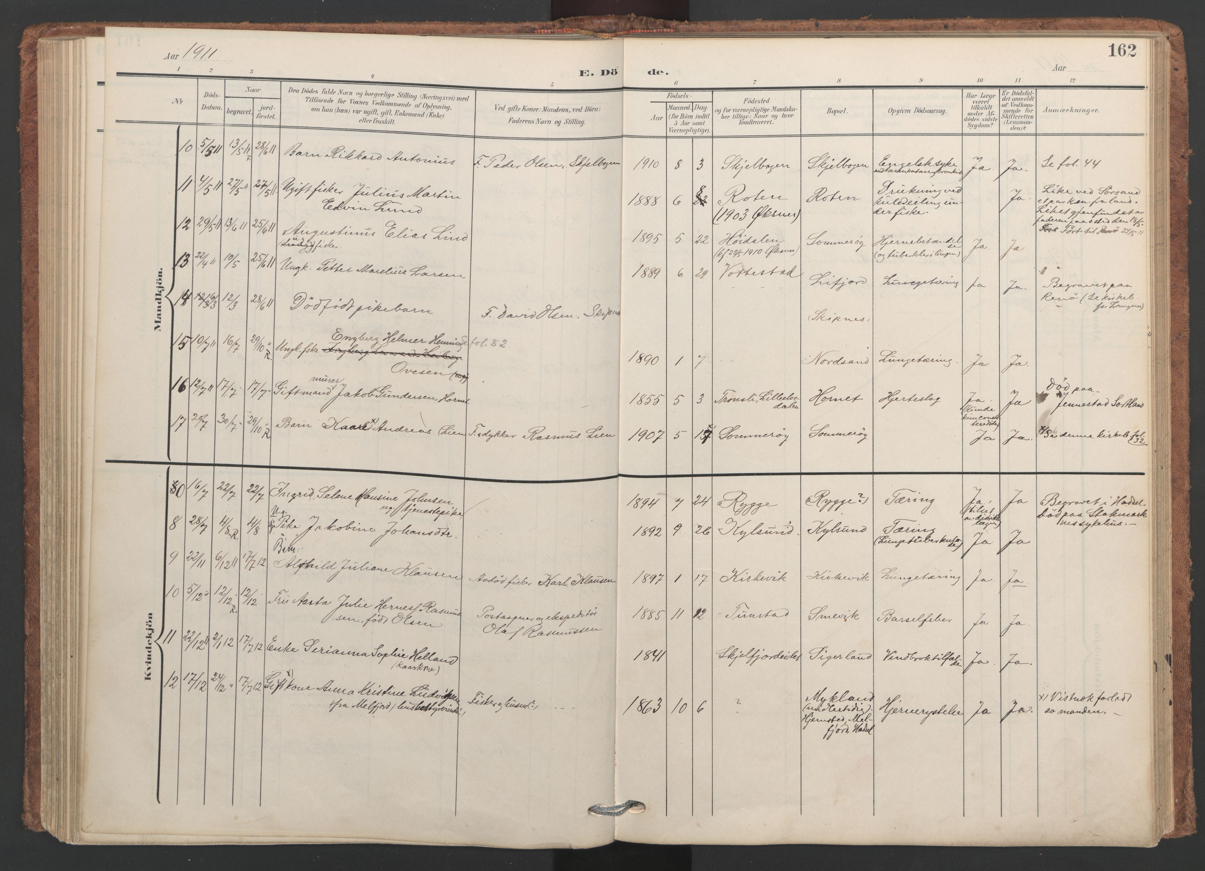 Ministerialprotokoller, klokkerbøker og fødselsregistre - Nordland, SAT/A-1459/893/L1339: Parish register (official) no. 893A11, 1904-1914, p. 162