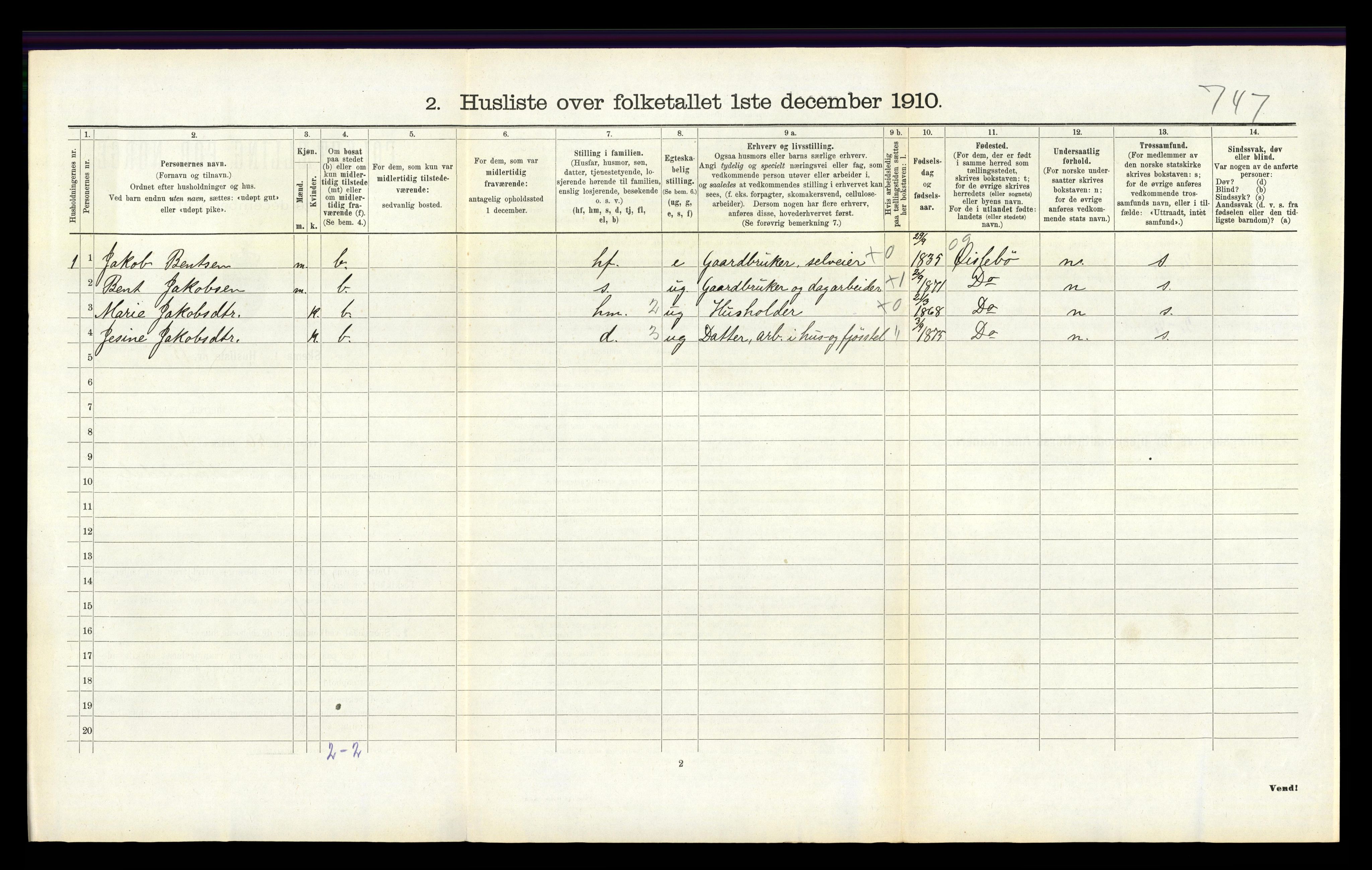 RA, 1910 census for Holum, 1910, p. 399