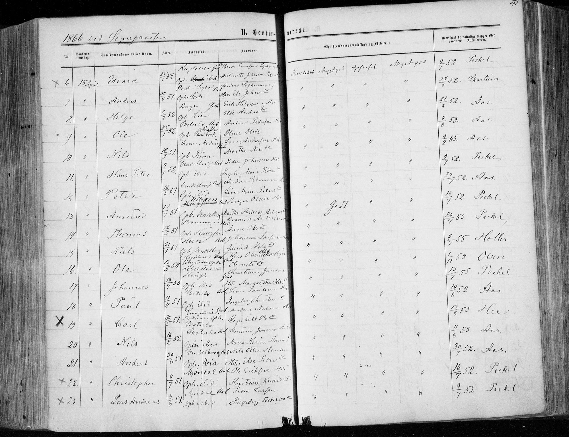 Eiker kirkebøker, SAKO/A-4/F/Fa/L0016: Parish register (official) no. I 16, 1860-1868, p. 377