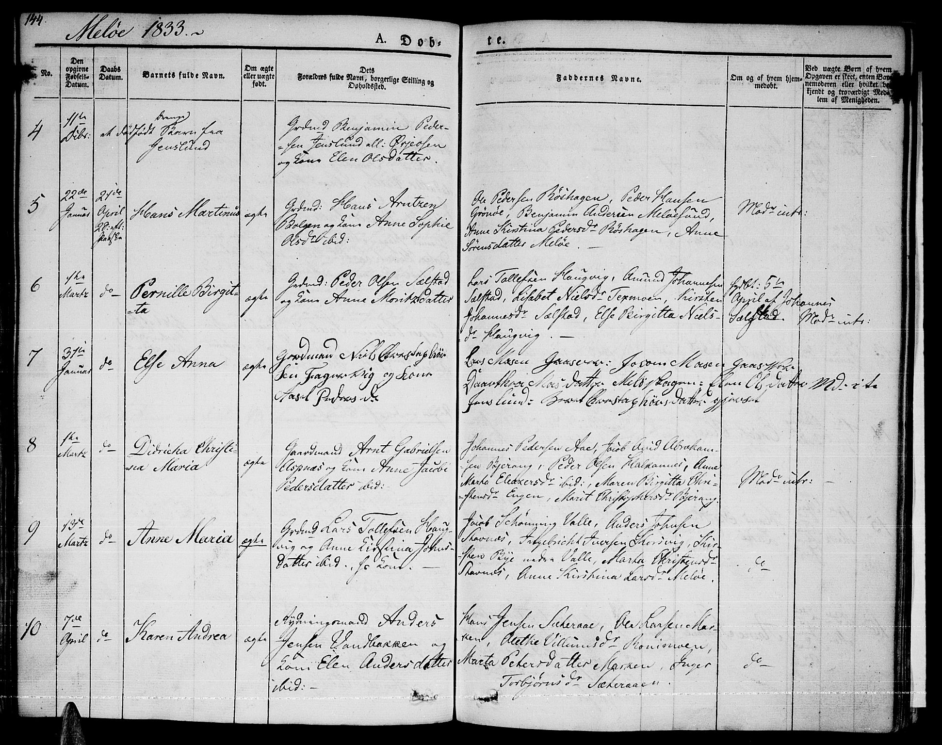 Ministerialprotokoller, klokkerbøker og fødselsregistre - Nordland, AV/SAT-A-1459/841/L0598: Parish register (official) no. 841A06 /2, 1825-1844, p. 144