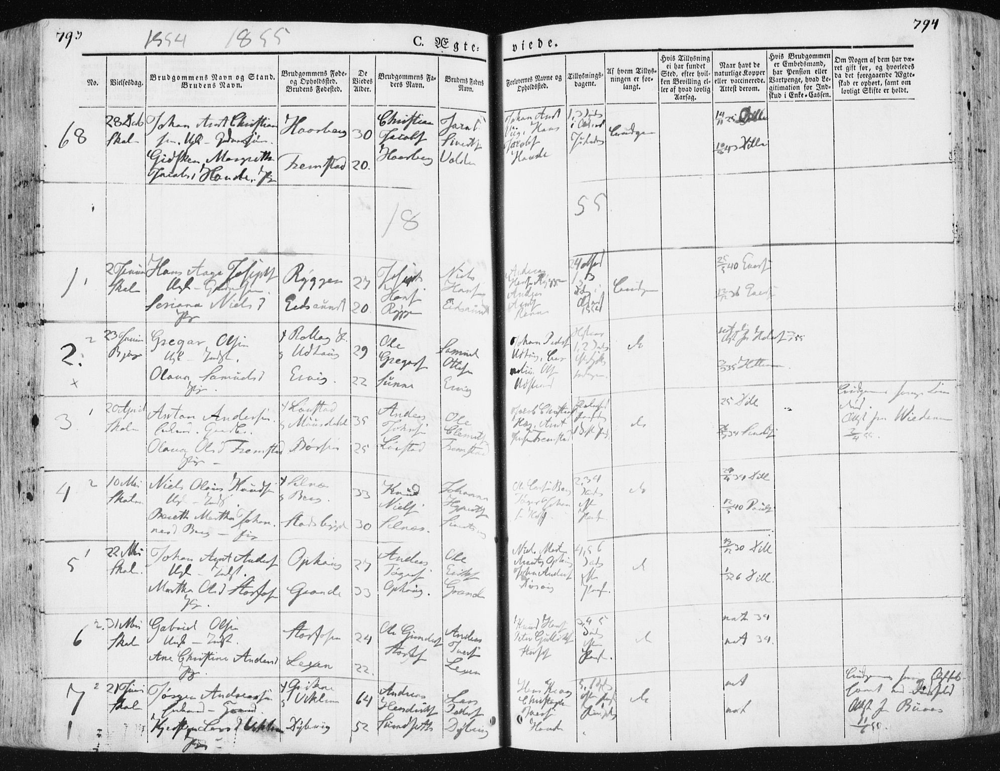 Ministerialprotokoller, klokkerbøker og fødselsregistre - Sør-Trøndelag, SAT/A-1456/659/L0736: Parish register (official) no. 659A06, 1842-1856, p. 793-794