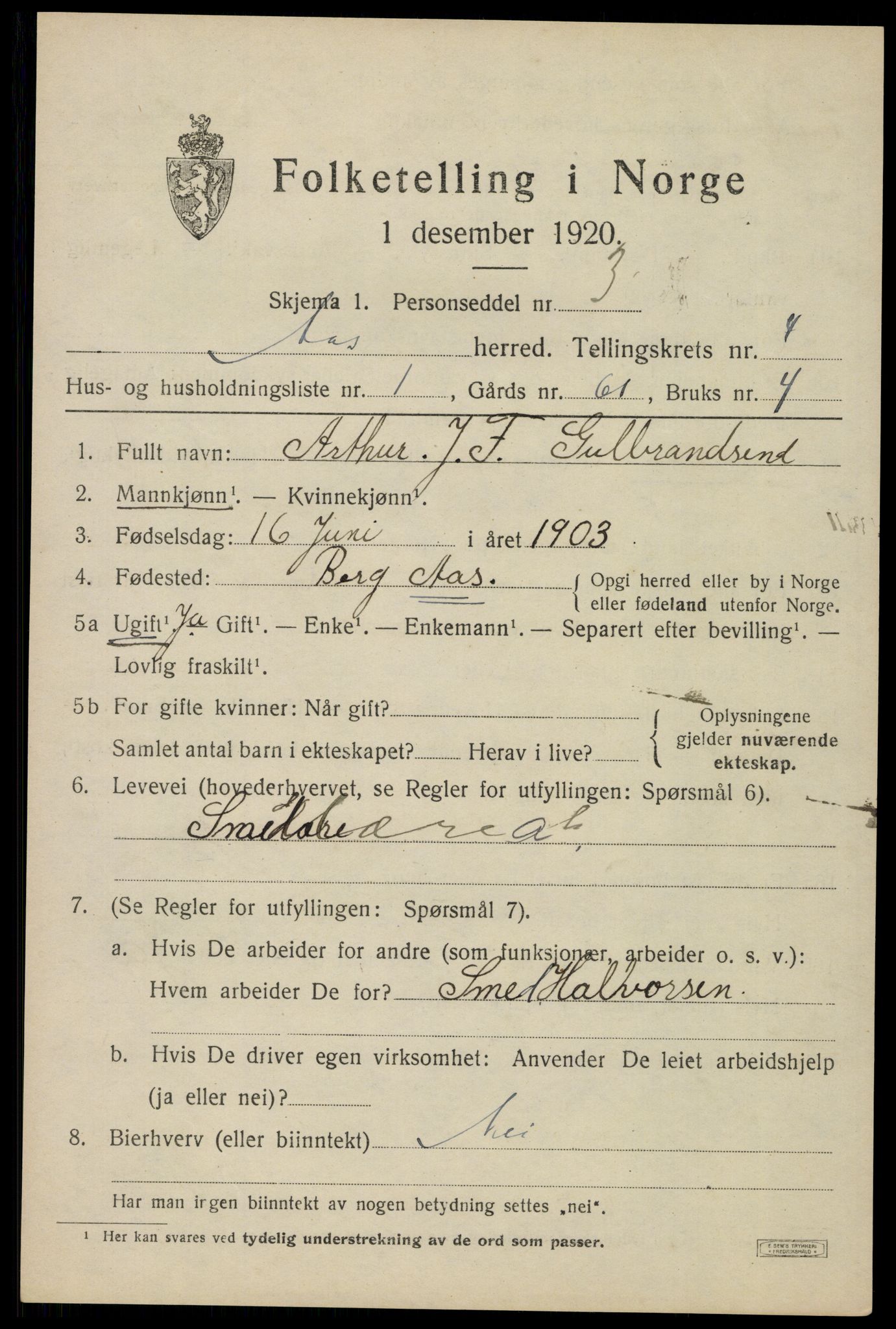 SAO, 1920 census for Ås, 1920, p. 4730