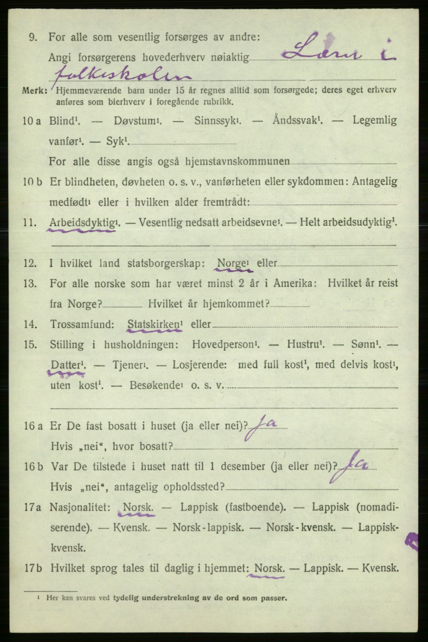 SATØ, 1920 census for Loppa, 1920, p. 1023