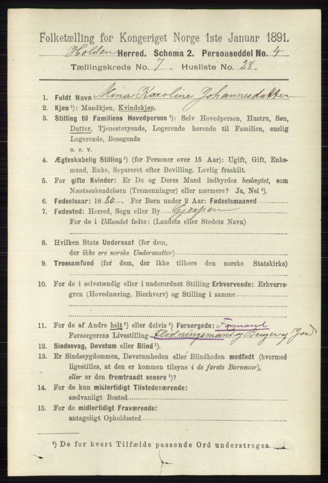 RA, 1891 census for 0819 Holla, 1891, p. 3443