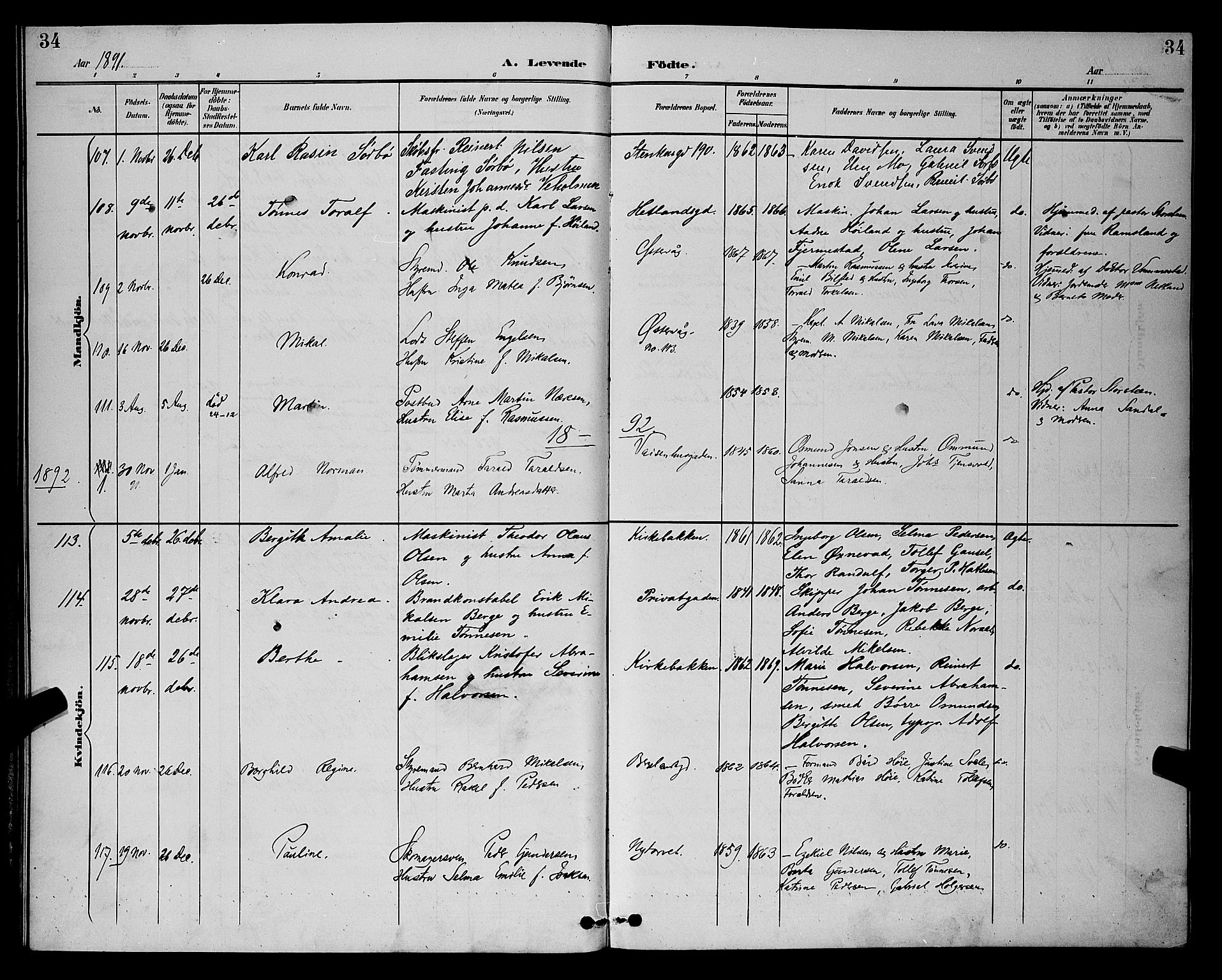 St. Petri sokneprestkontor, AV/SAST-A-101813/001/30/30BB/L0006: Parish register (copy) no. B 6, 1890-1897, p. 34