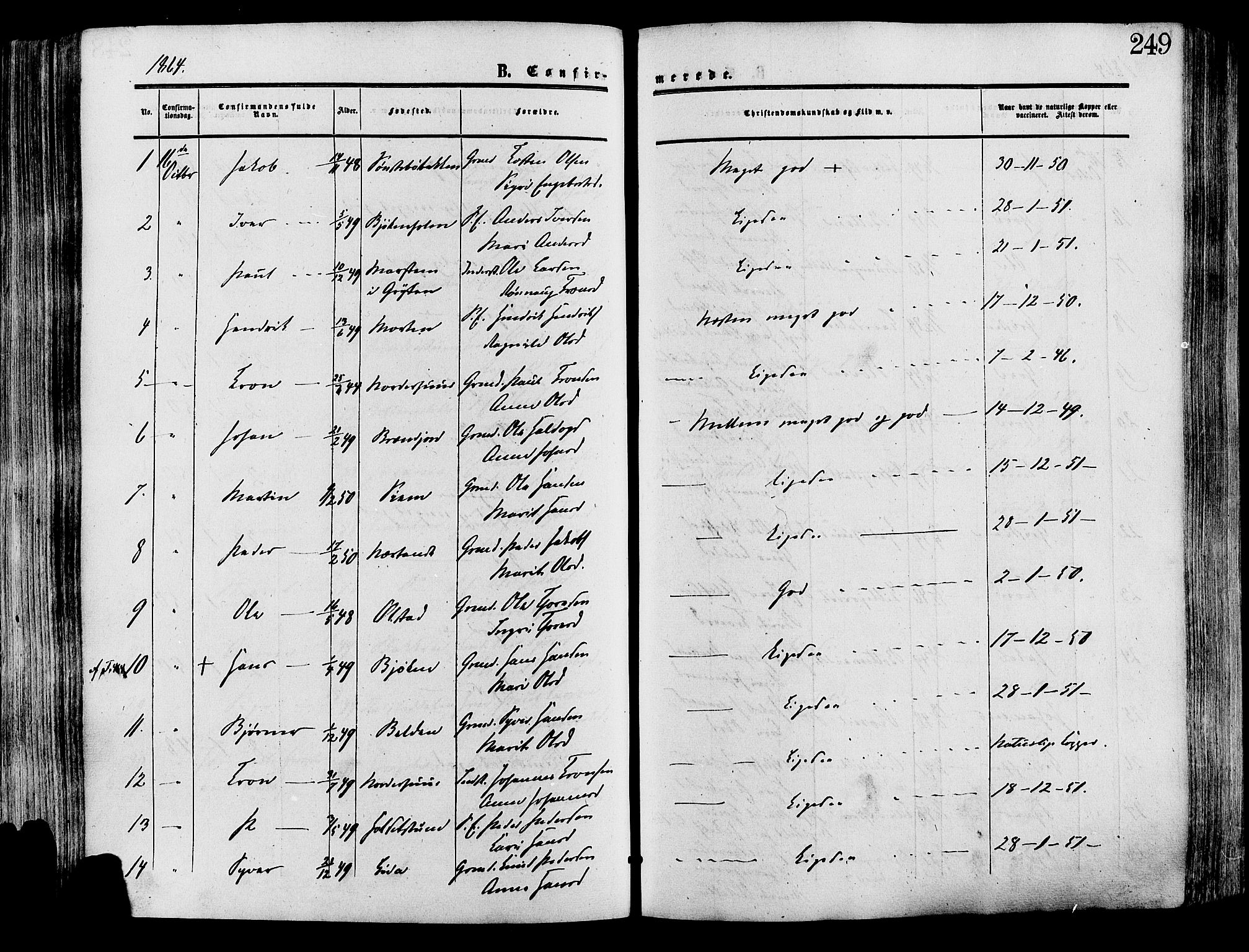 Lesja prestekontor, SAH/PREST-068/H/Ha/Haa/L0008: Parish register (official) no. 8, 1854-1880, p. 249