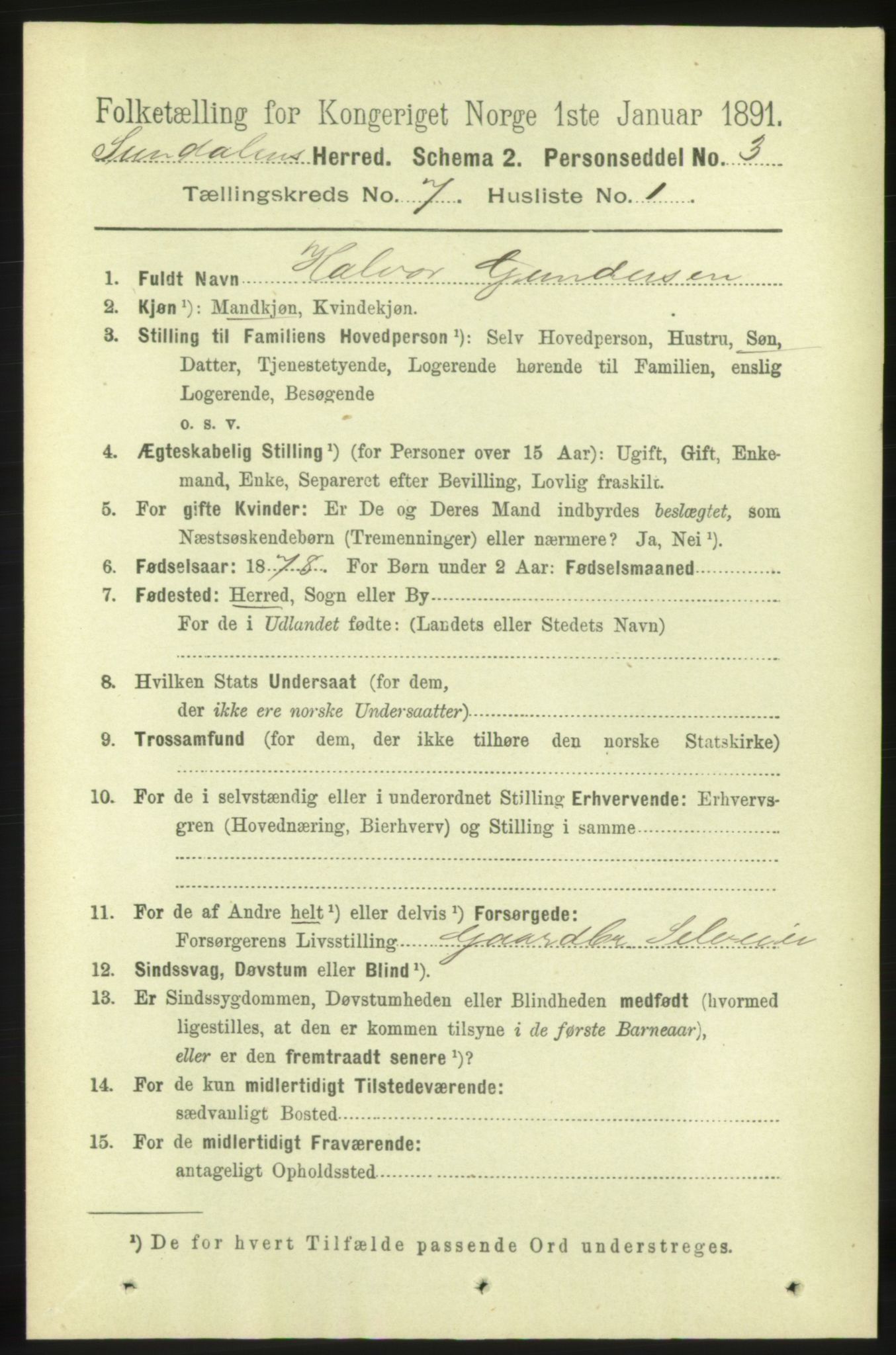 RA, 1891 census for 1563 Sunndal, 1891, p. 1796