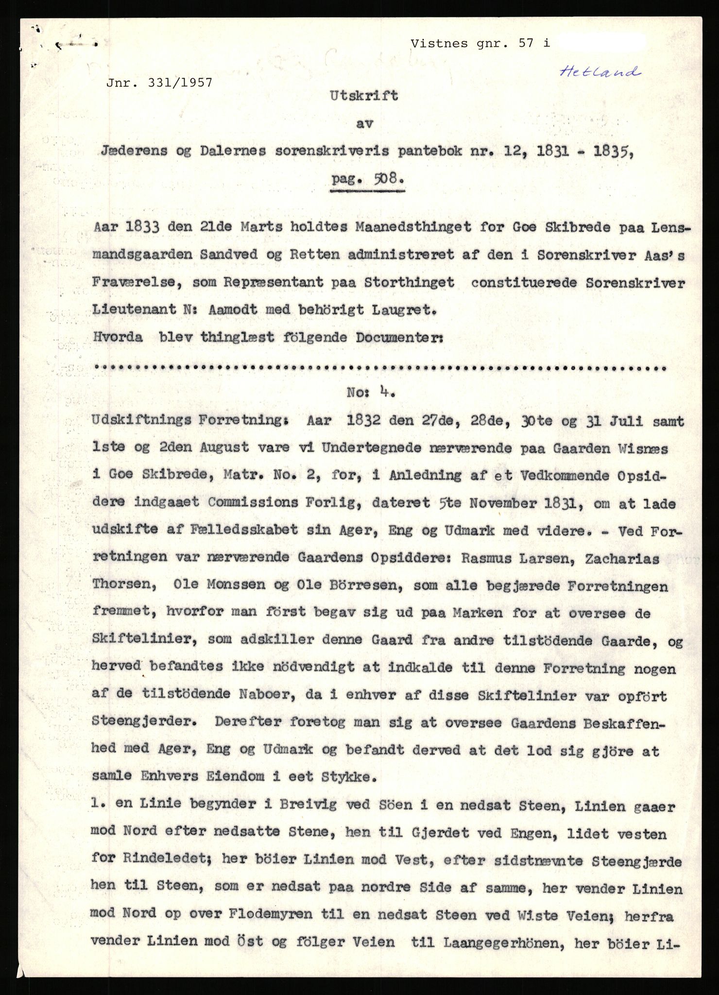 Statsarkivet i Stavanger, SAST/A-101971/03/Y/Yj/L0096: Avskrifter sortert etter gårdsnavn: Vistad - Vågen søndre, 1750-1930, p. 140