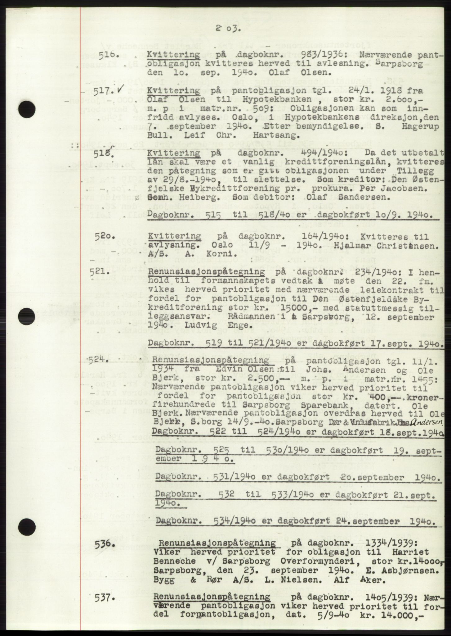 Sarpsborg byfogd, SAO/A-10864/G/Ga/Gae/L0001: Mortgage book no. C1, 1943-1951, Deed date: 10.09.1940