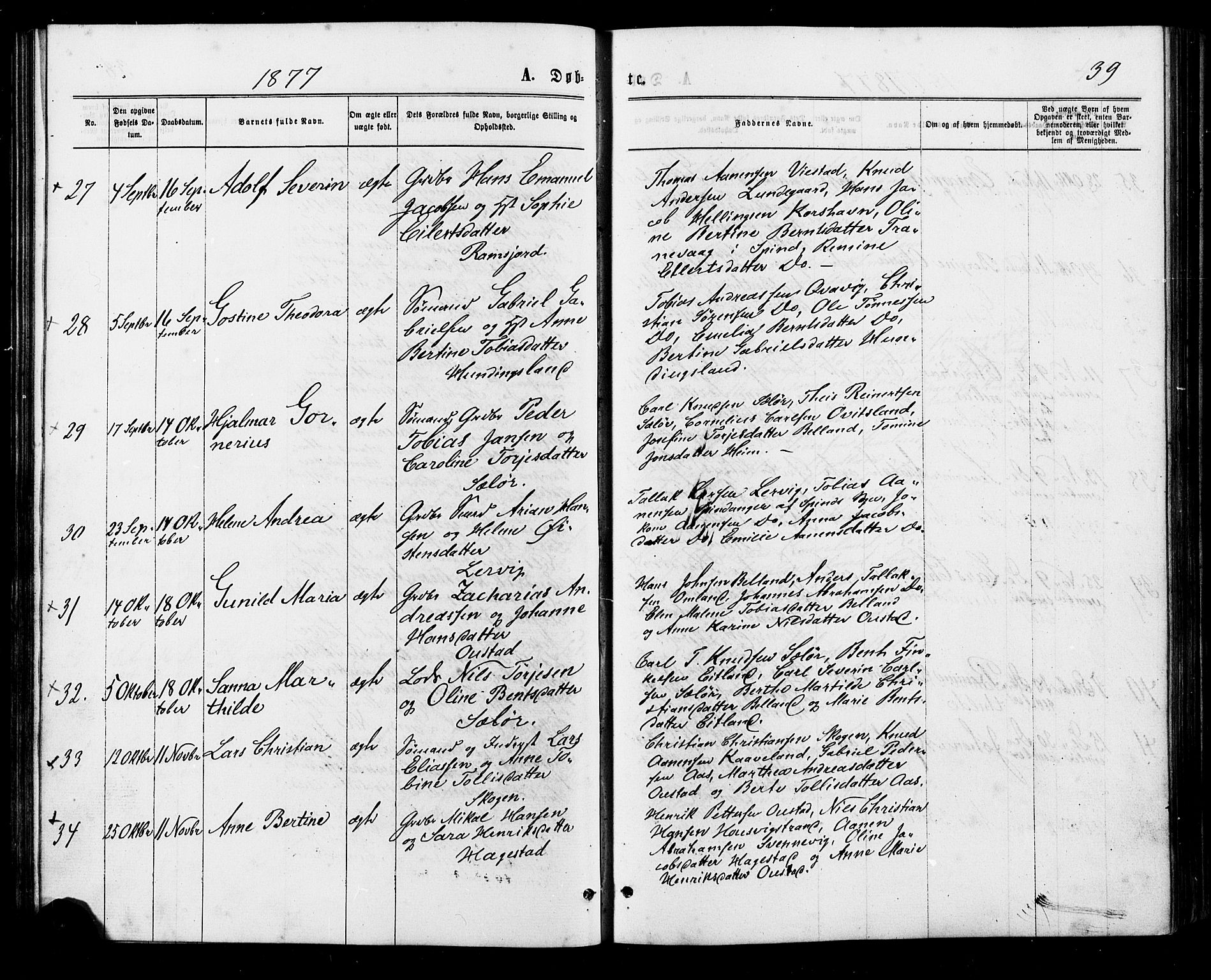 Lyngdal sokneprestkontor, AV/SAK-1111-0029/F/Fa/Faa/L0003: Parish register (official) no. A 3, 1871-1882, p. 39