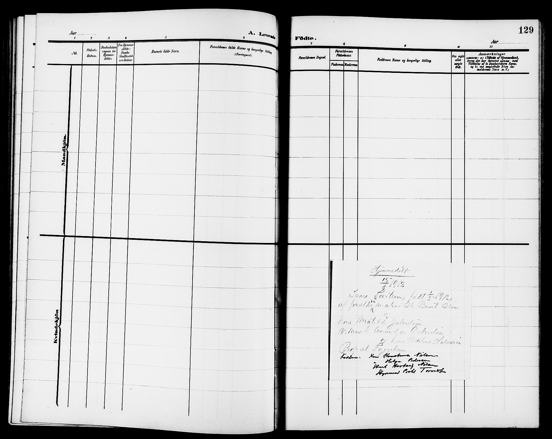 Tønsberg kirkebøker, AV/SAKO-A-330/G/Ga/L0008: Parish register (copy) no. 8, 1905-1912, p. 129