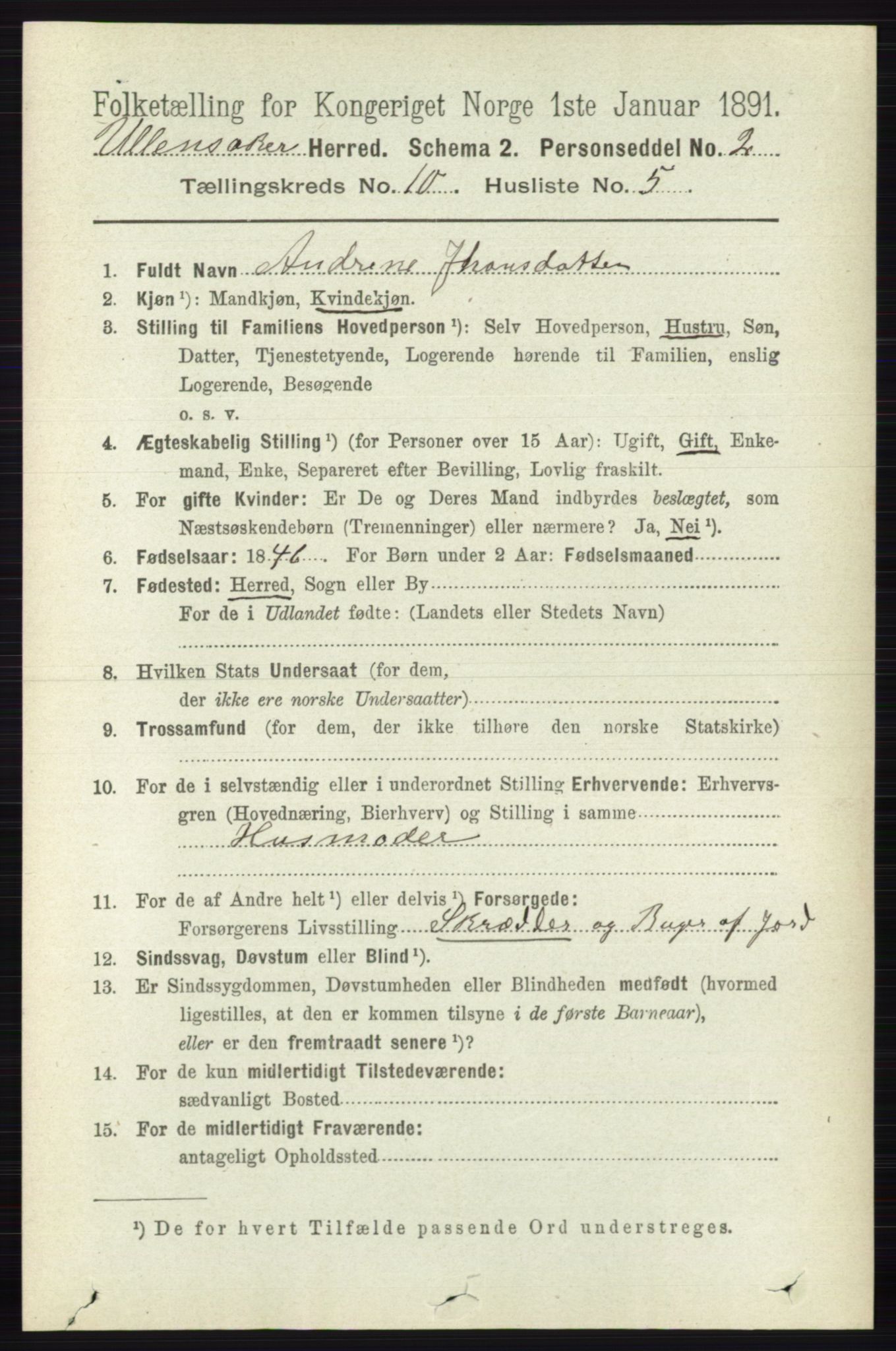 RA, 1891 census for 0235 Ullensaker, 1891, p. 4536