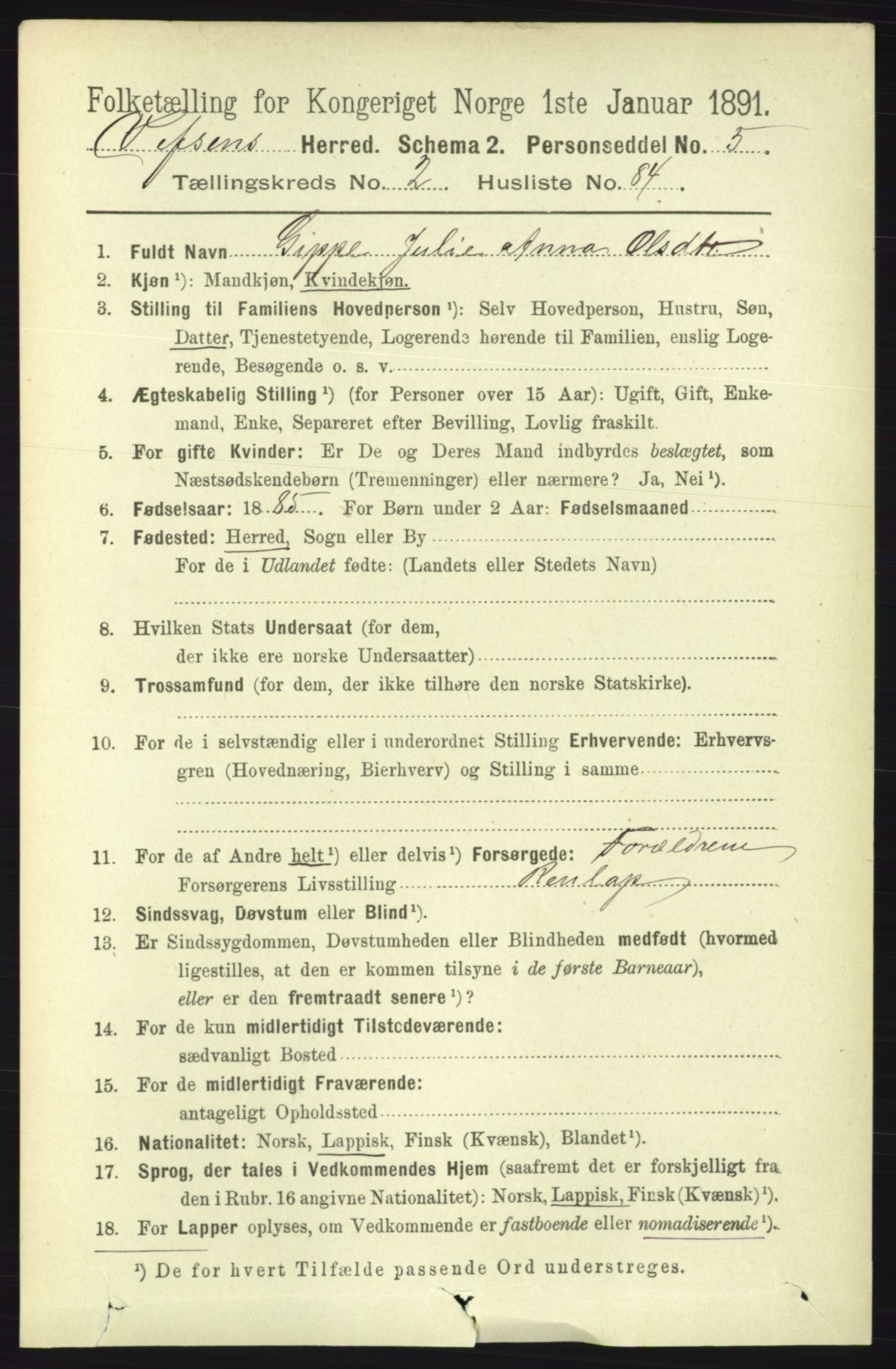 RA, 1891 census for 1824 Vefsn, 1891, p. 1230