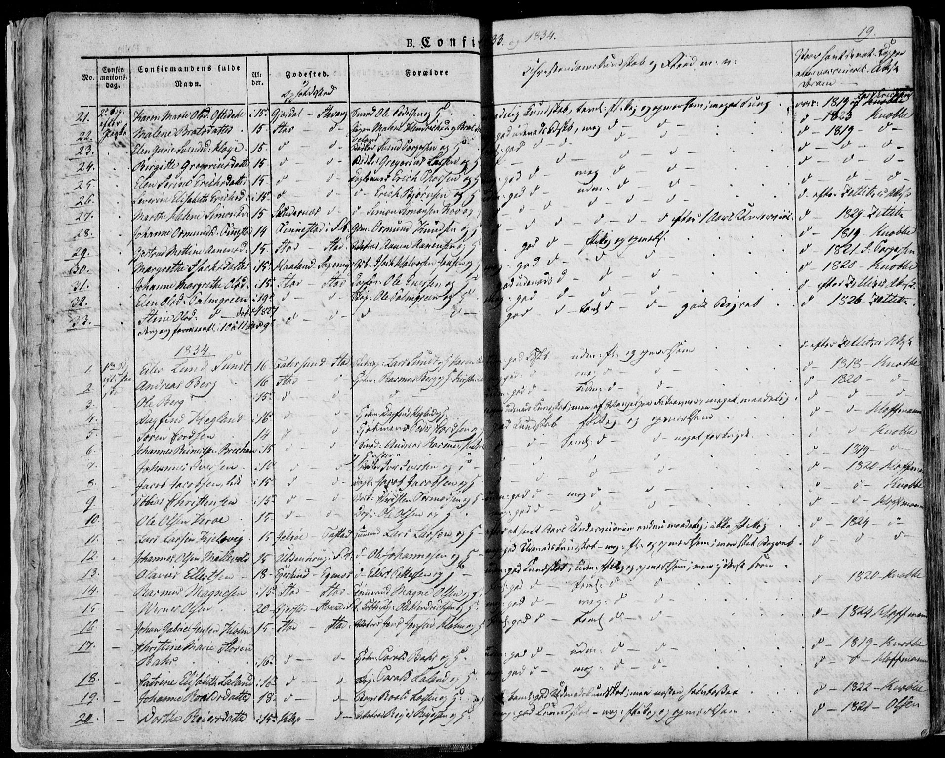 Domkirken sokneprestkontor, SAST/A-101812/001/30/30BA/L0013: Parish register (official) no. A 12, 1823-1861, p. 19