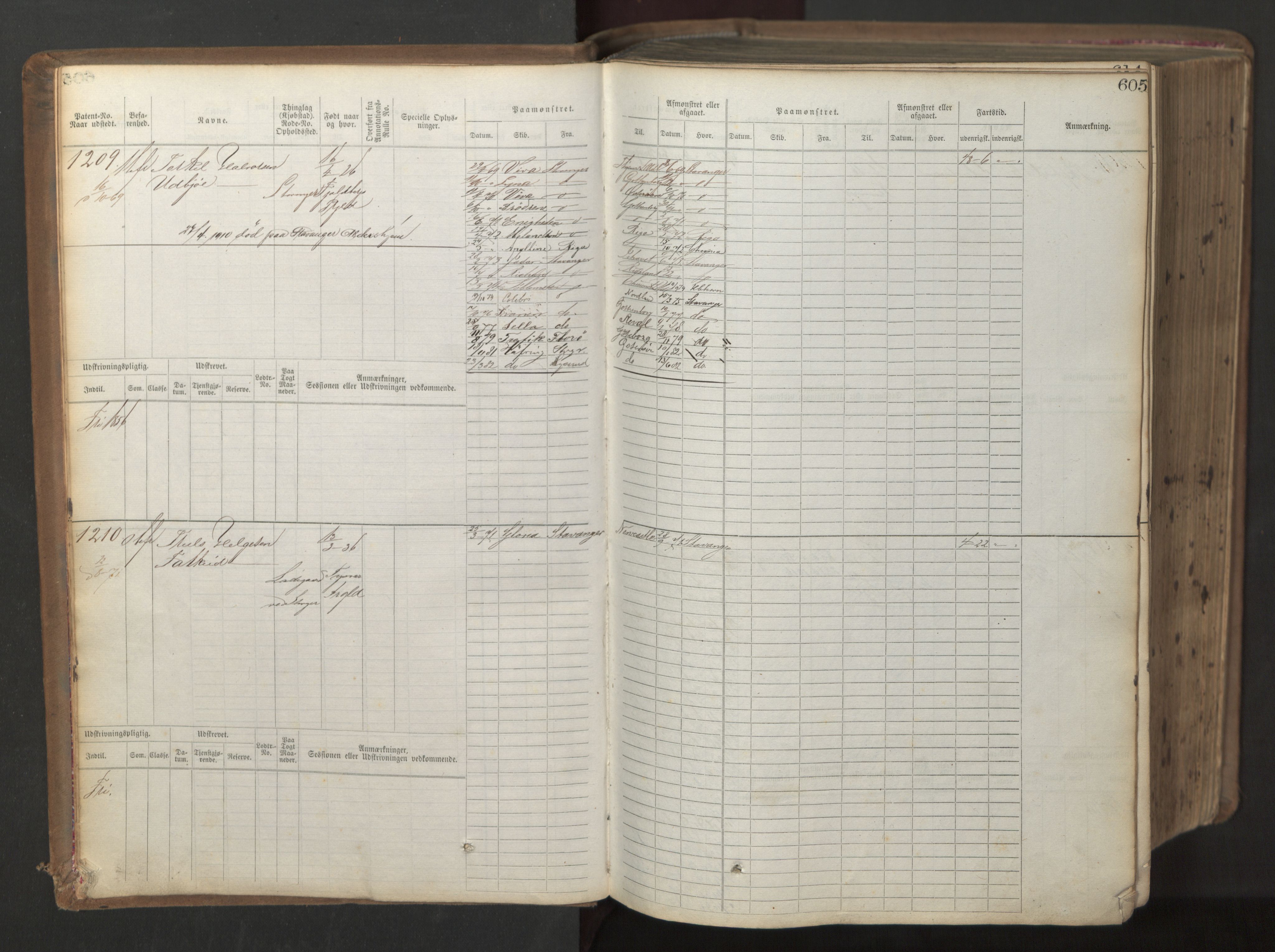 Stavanger sjømannskontor, AV/SAST-A-102006/F/Fb/Fbb/L0017: Sjøfartshovedrulle patnentnr. 1203-2402 (dublett), 1869, p. 8