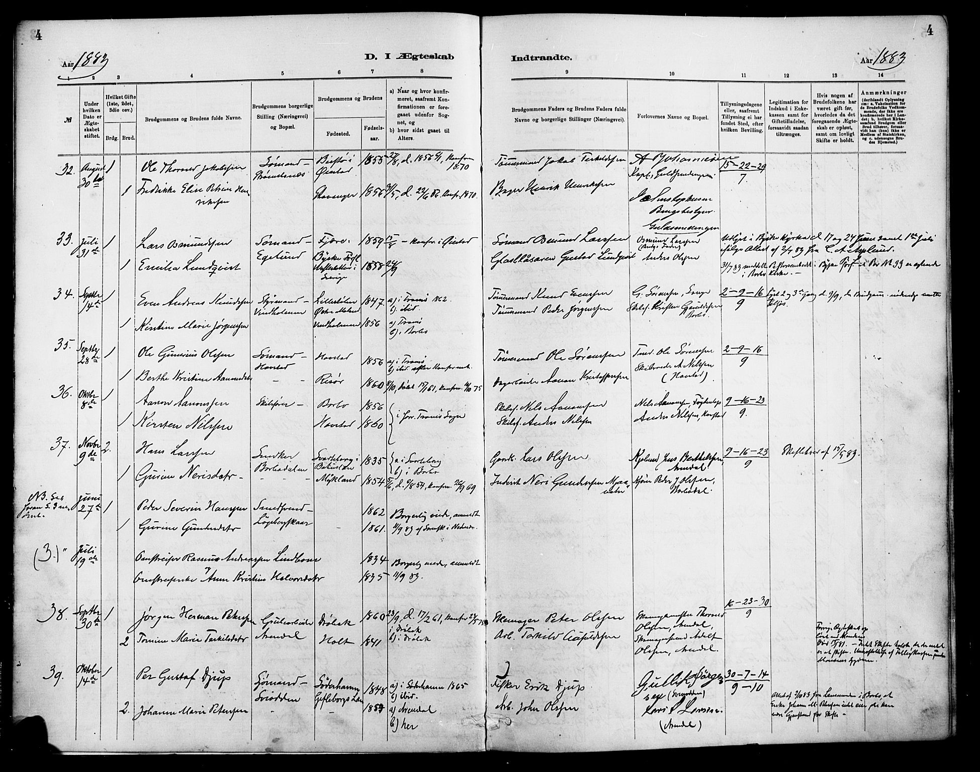 Barbu sokneprestkontor, AV/SAK-1111-0003/F/Fa/L0003: Parish register (official) no. A 3, 1883-1898, p. 4