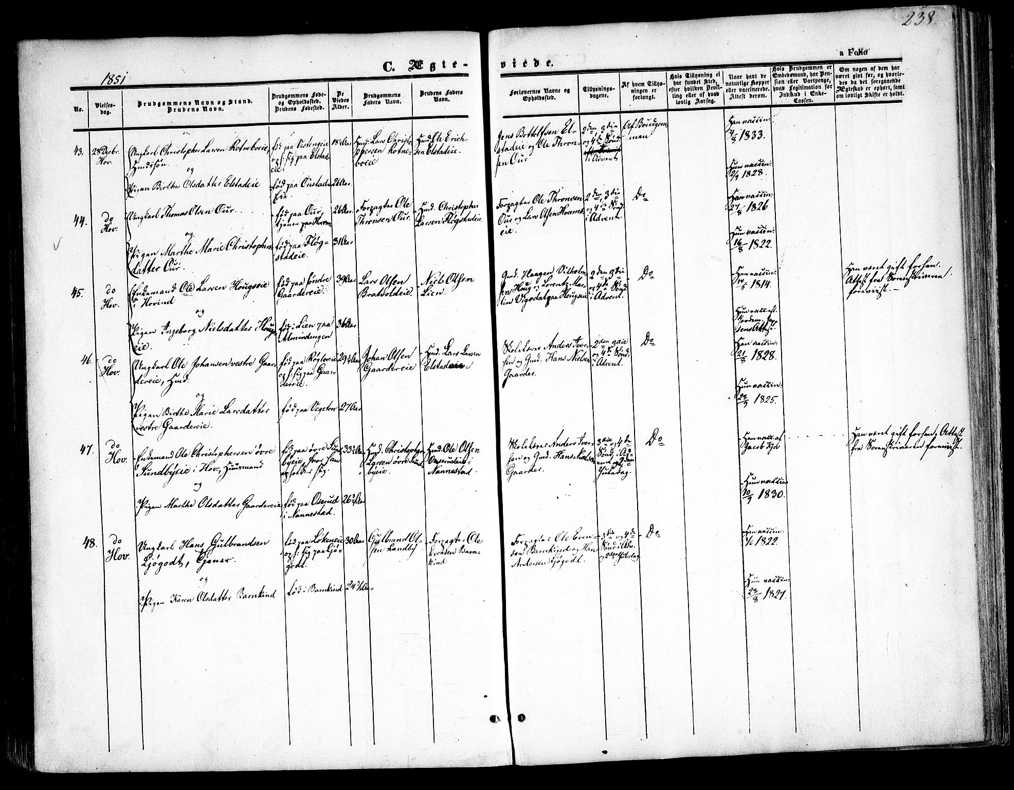 Ullensaker prestekontor Kirkebøker, SAO/A-10236a/F/Fa/L0015.a: Parish register (official) no. I 15A, 1851-1862, p. 238