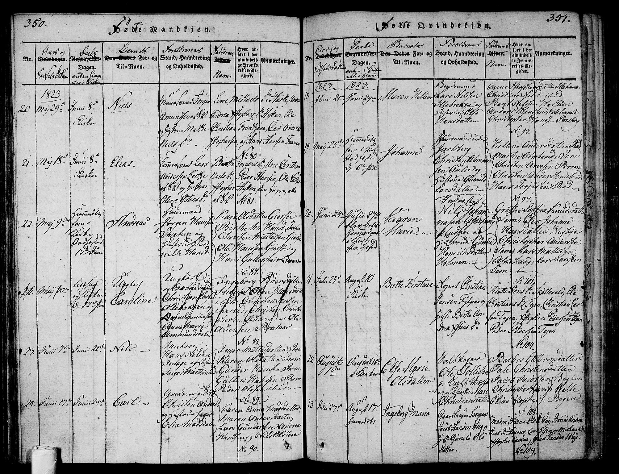 Sem kirkebøker, AV/SAKO-A-5/F/Fa/L0004: Parish register (official) no. I 4, 1814-1825, p. 350-351