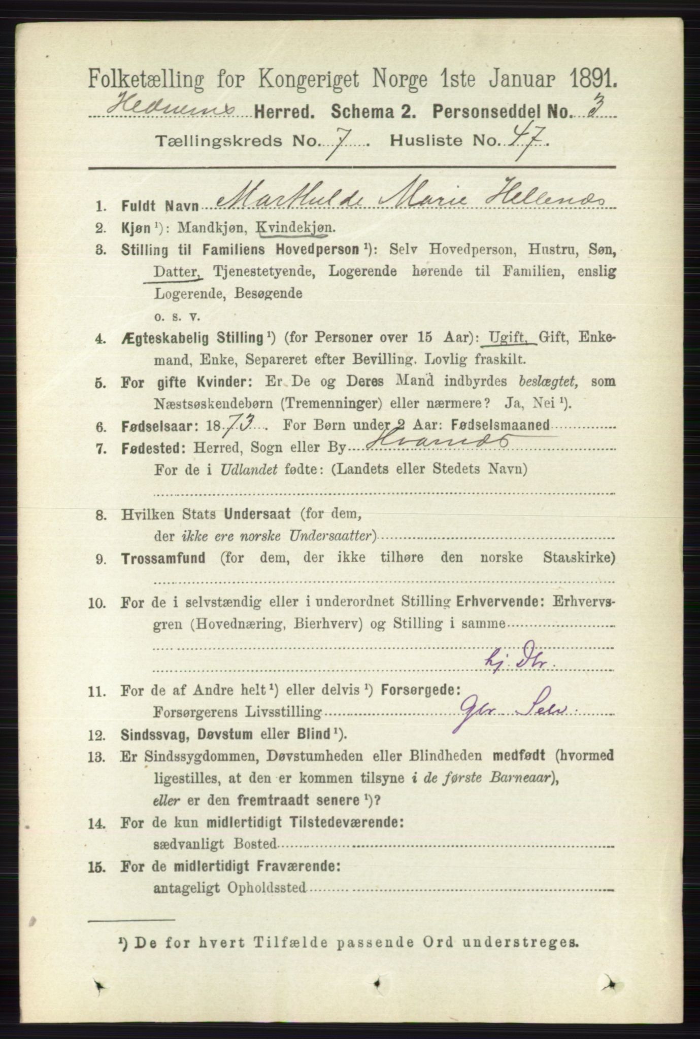 RA, 1891 census for 0727 Hedrum, 1891, p. 3295