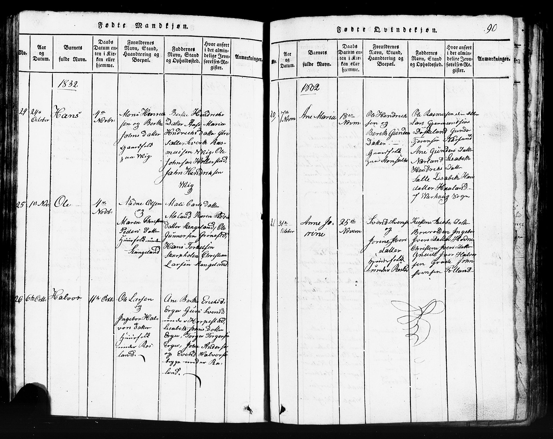 Klepp sokneprestkontor, AV/SAST-A-101803/001/3/30BB/L0001: Parish register (copy) no.  B 1, 1816-1859, p. 90