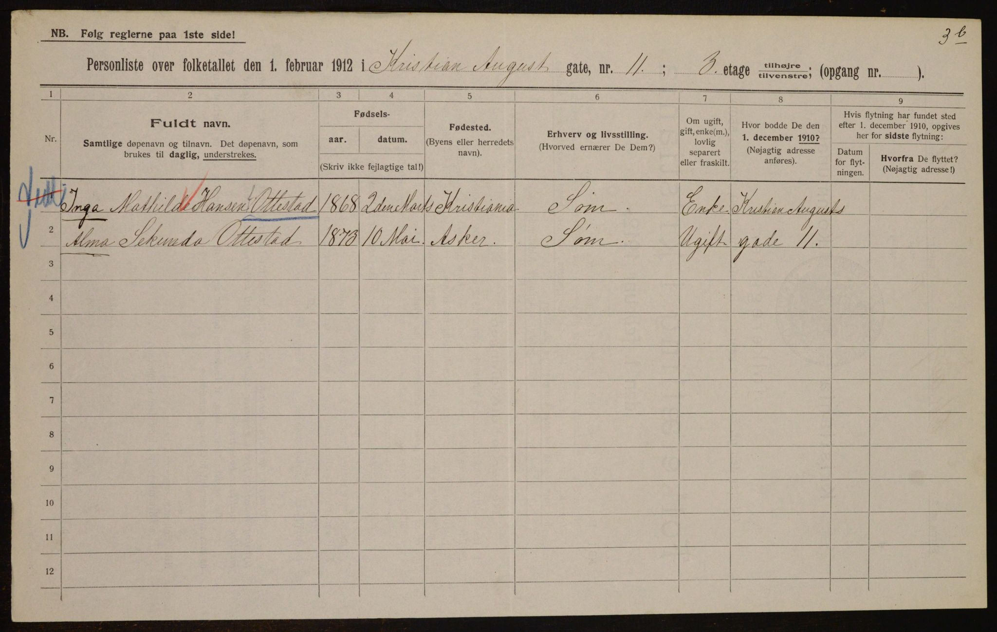 OBA, Municipal Census 1912 for Kristiania, 1912, p. 54291