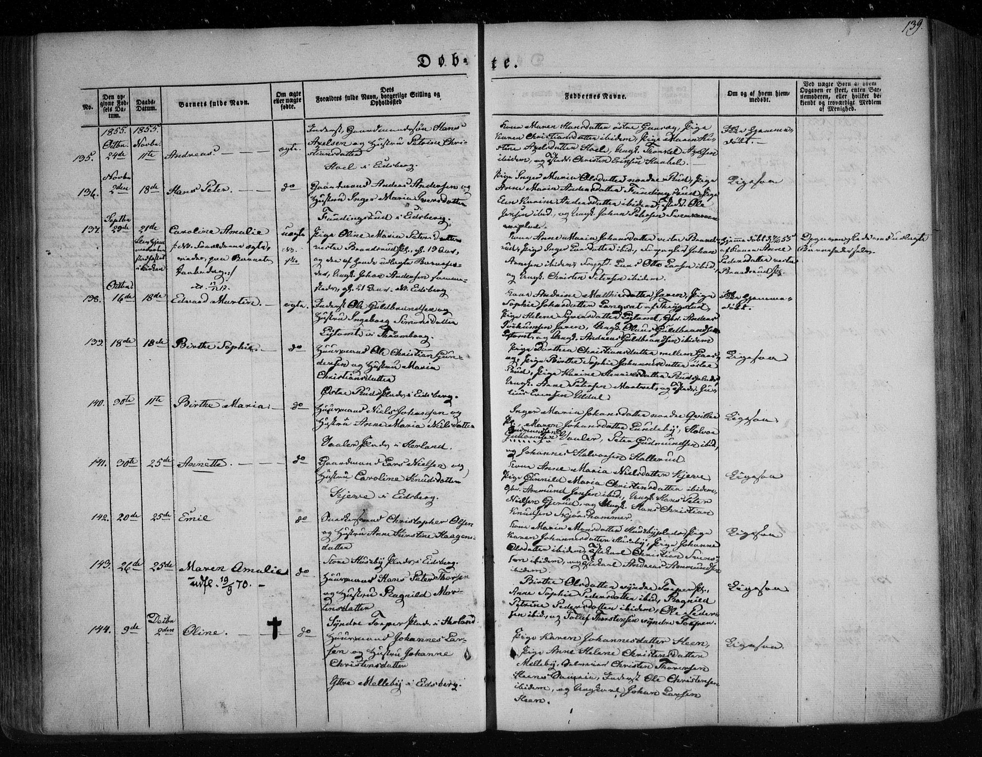 Eidsberg prestekontor Kirkebøker, SAO/A-10905/F/Fa/L0009: Parish register (official) no. I 9, 1849-1856, p. 139