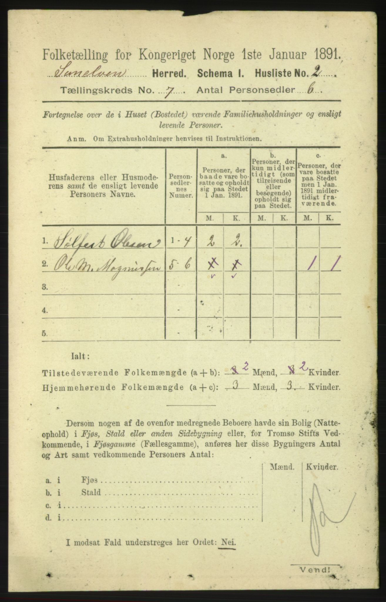 RA, 1891 census for 1523 Sunnylven, 1891, p. 1703