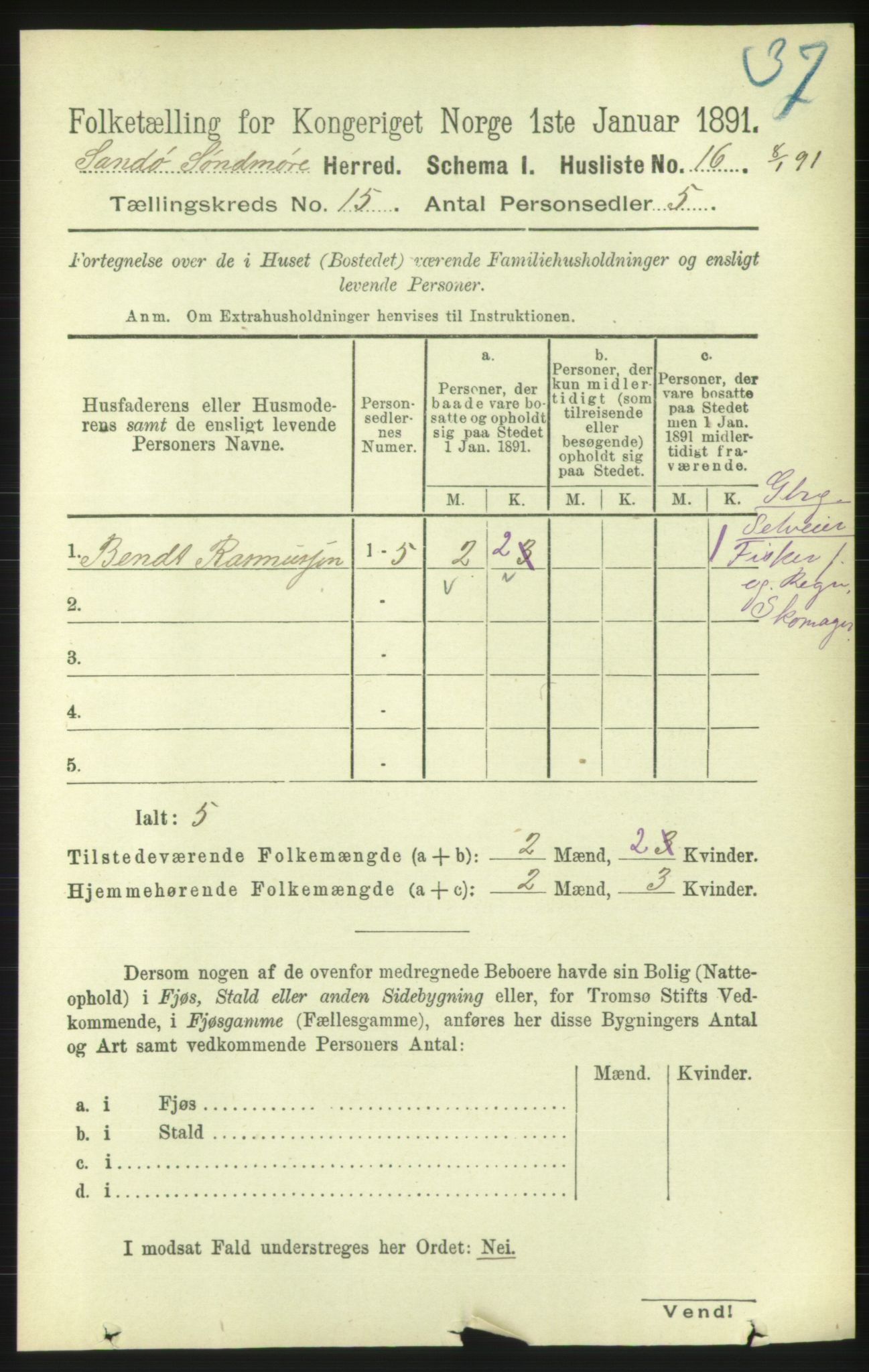 RA, 1891 census for 1514 Sande, 1891, p. 3006