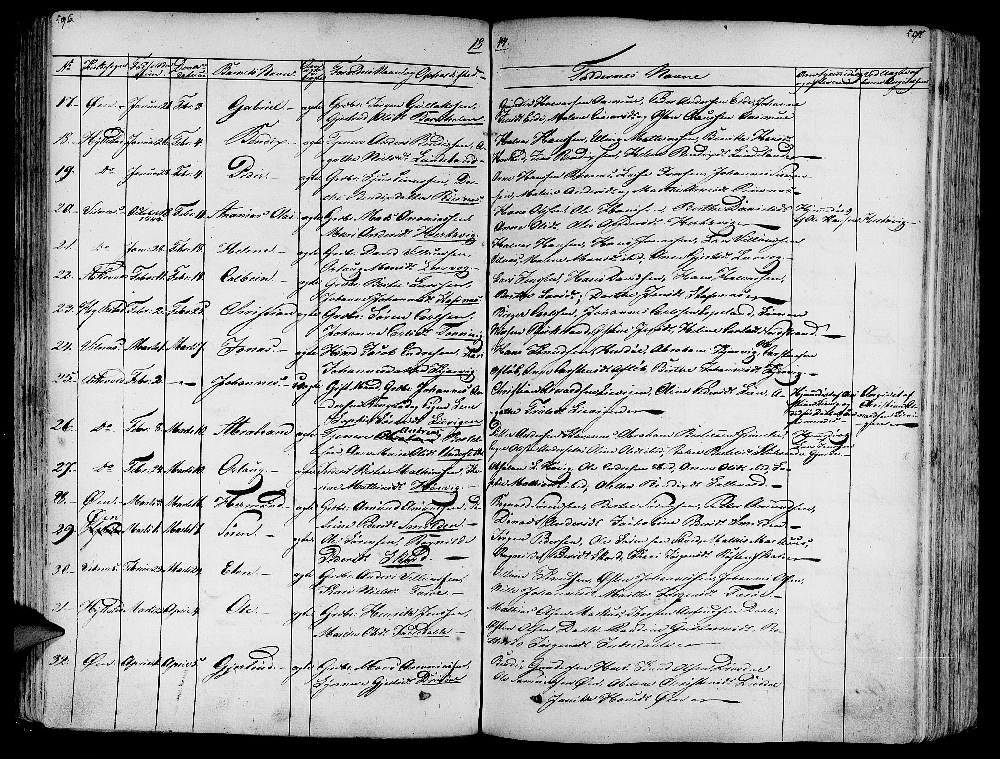 Askvoll sokneprestembete, SAB/A-79501/H/Haa/Haaa/L0010: Parish register (official) no. A 10, 1821-1844, p. 596-597