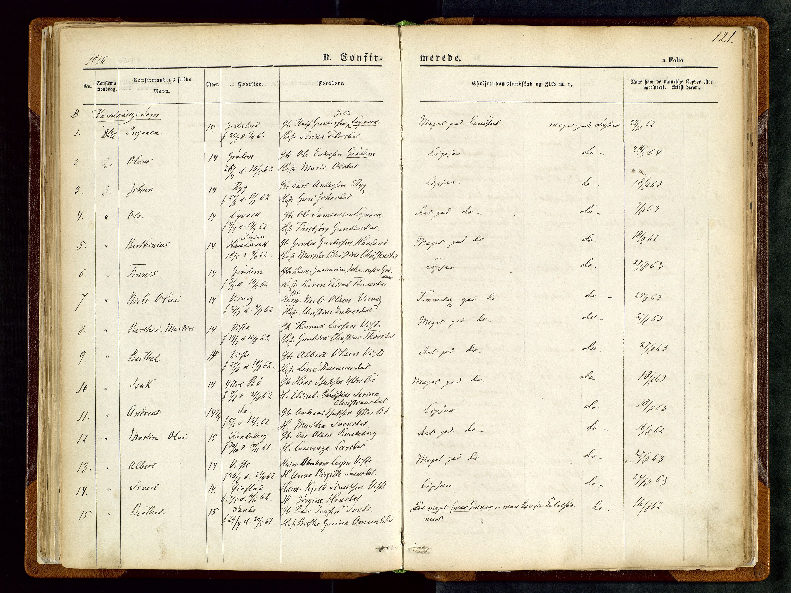 Hetland sokneprestkontor, AV/SAST-A-101826/30/30BA/L0004: Parish register (official) no. A 4, 1862-1881, p. 121