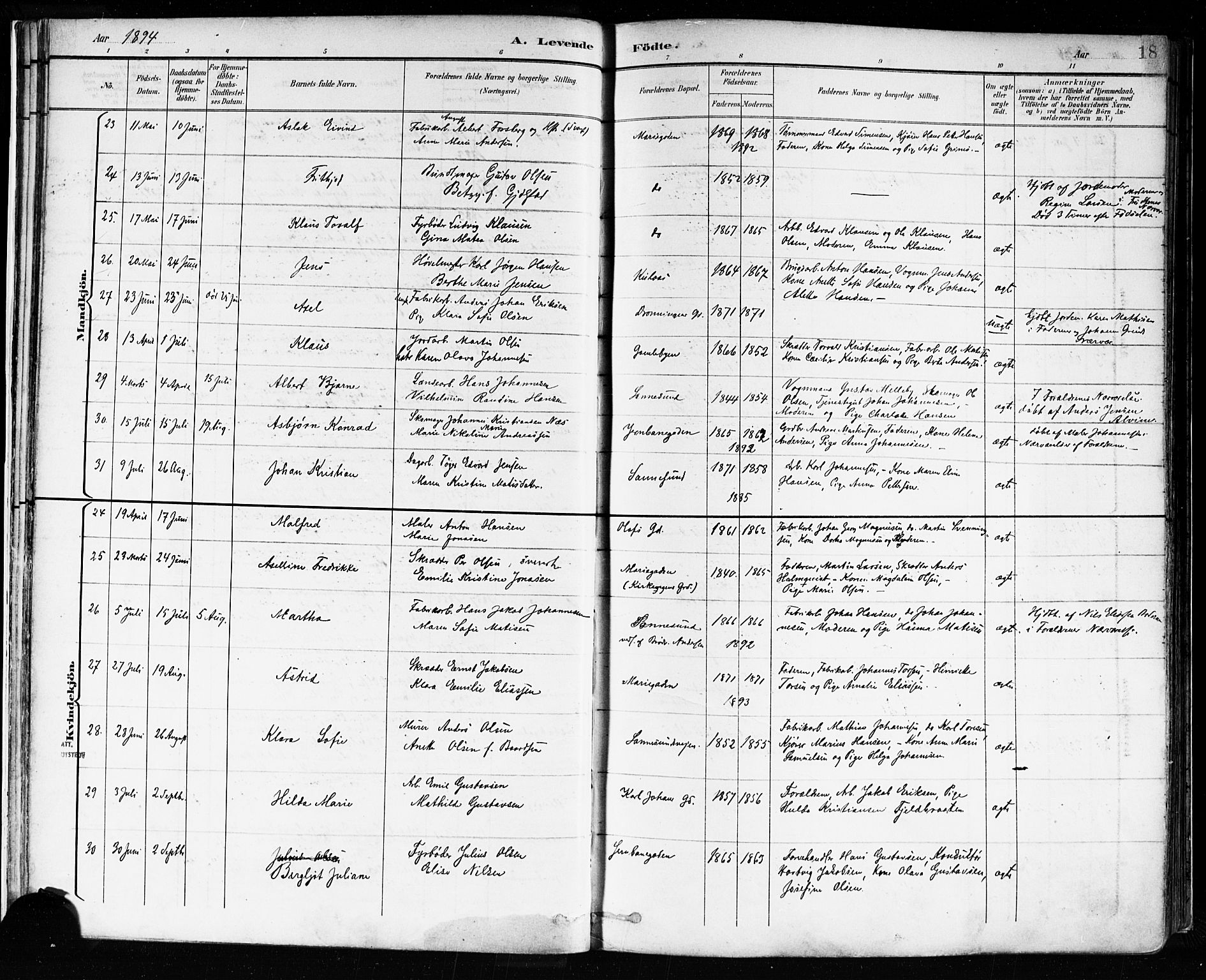 Sarpsborg prestekontor Kirkebøker, AV/SAO-A-2006/F/Fa/L0004: Parish register (official) no. 4, 1892-1899, p. 18