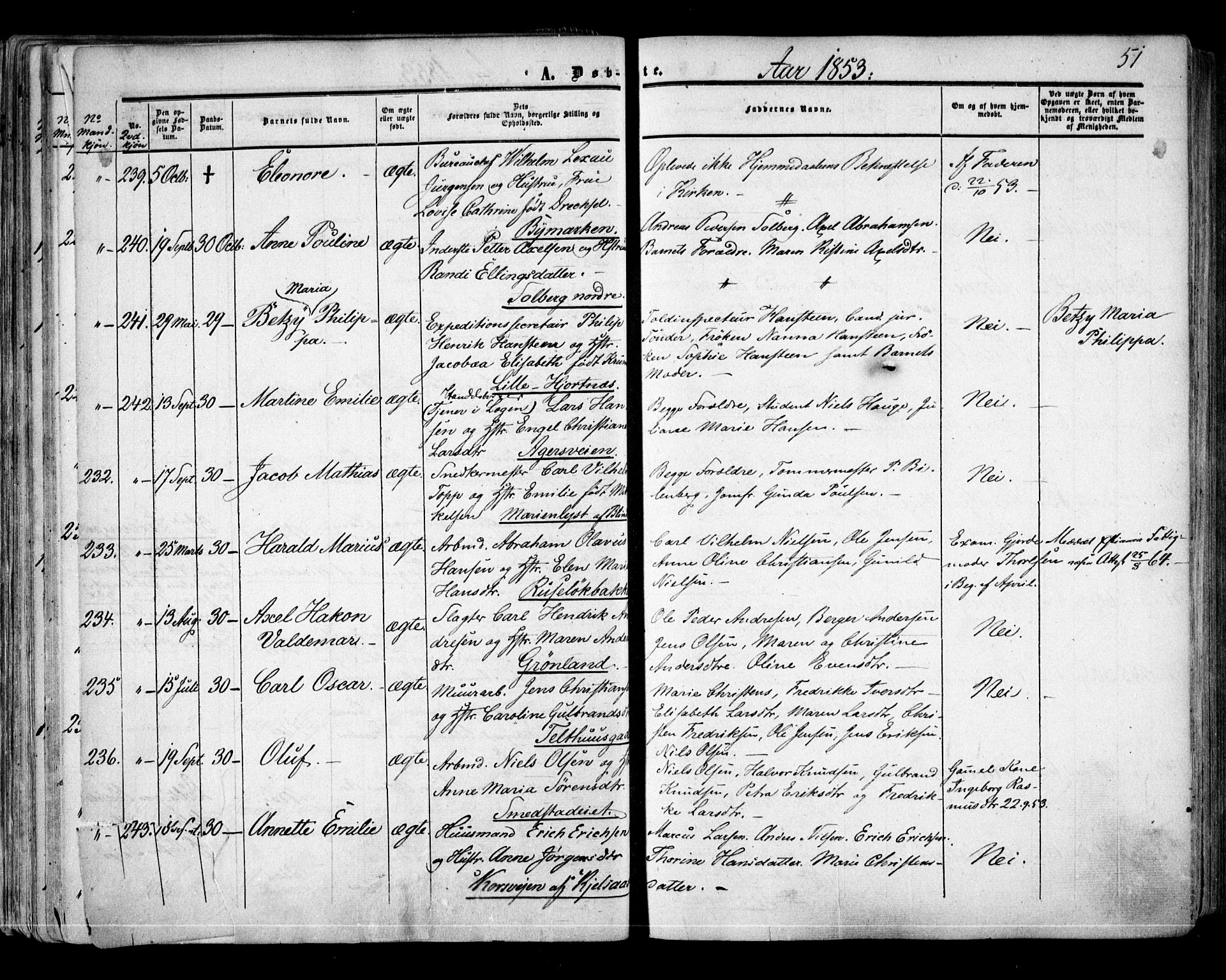 Aker prestekontor kirkebøker, SAO/A-10861/F/L0020: Parish register (official) no. 20, 1853-1857, p. 51