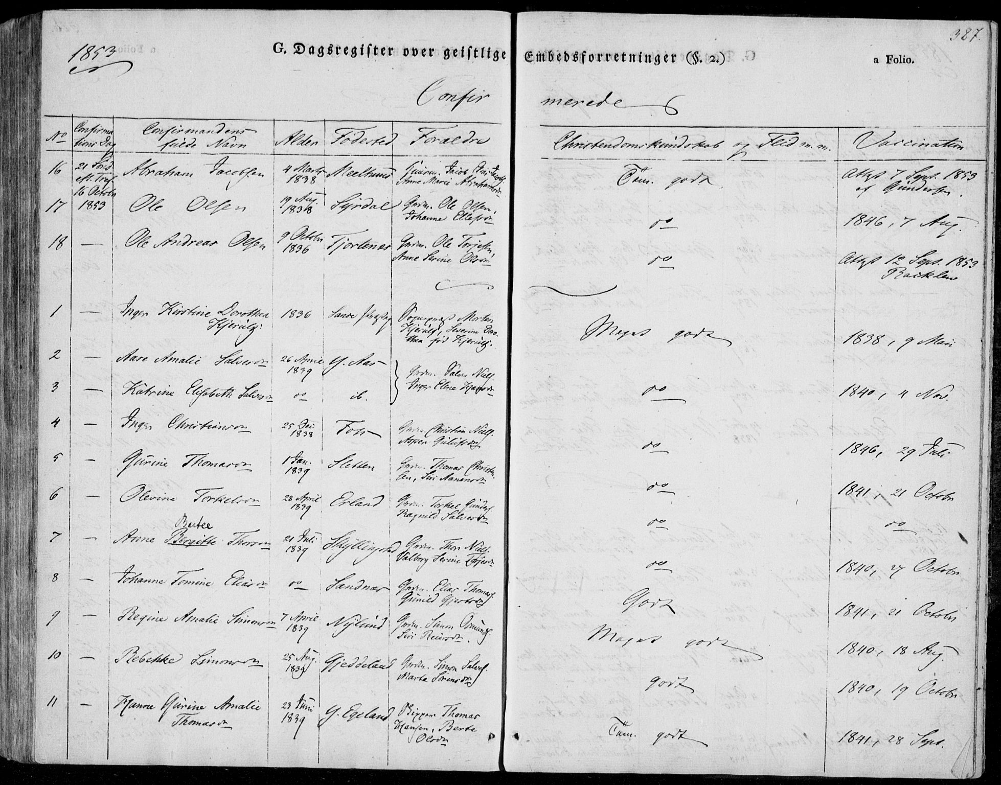 Sør-Audnedal sokneprestkontor, AV/SAK-1111-0039/F/Fa/Fab/L0006: Parish register (official) no. A 6, 1829-1855, p. 387