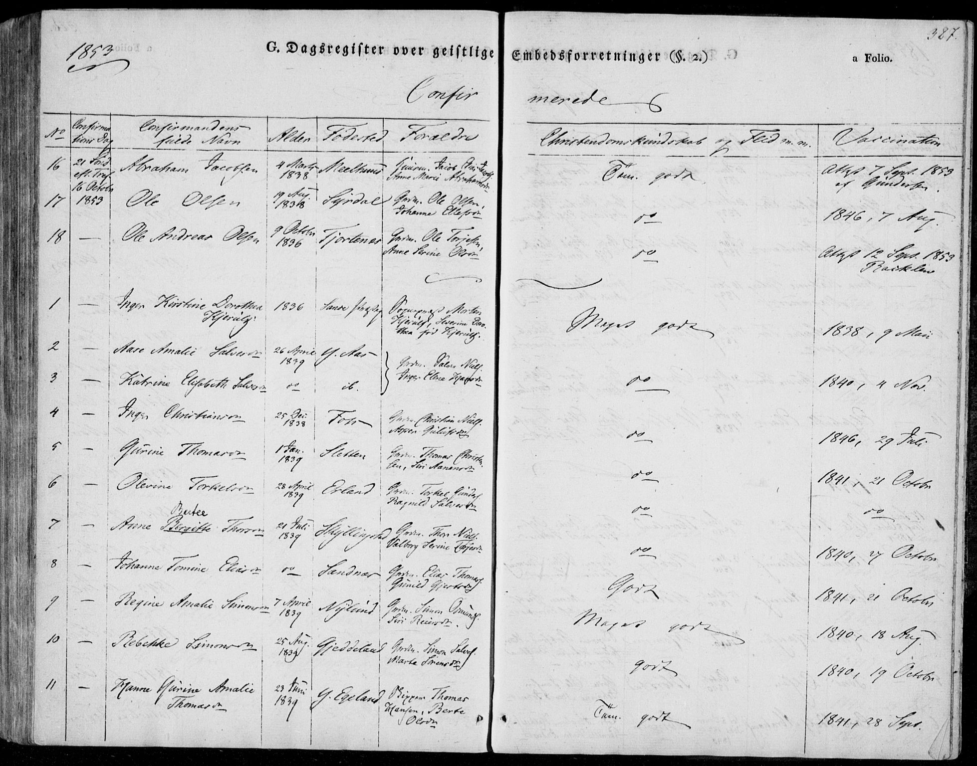 Sør-Audnedal sokneprestkontor, AV/SAK-1111-0039/F/Fa/Fab/L0006: Parish register (official) no. A 6, 1829-1855, p. 387