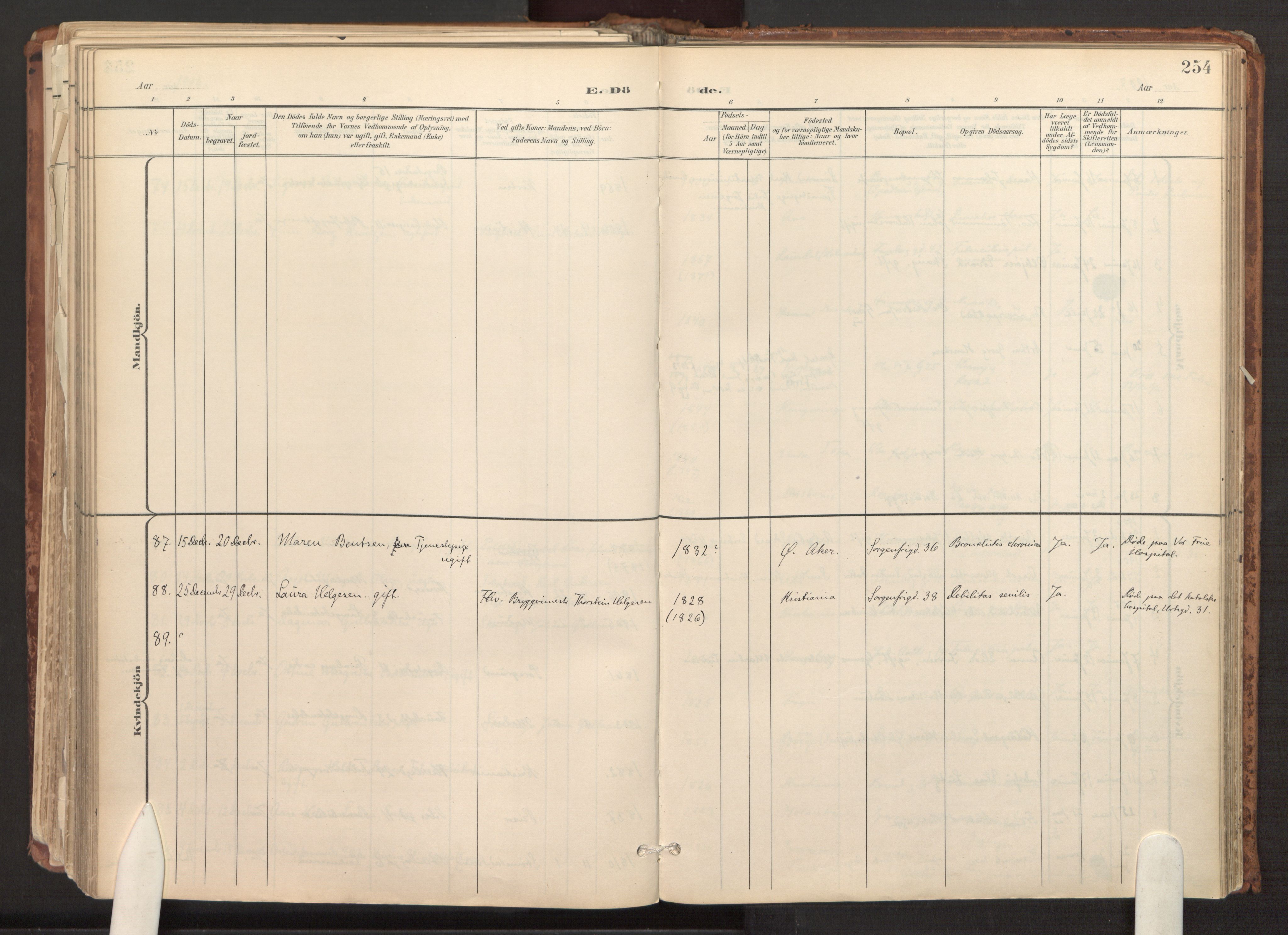 Fagerborg prestekontor Kirkebøker, SAO/A-10844/F/Fa/L0003: Parish register (official) no. 3, 1898-1916, p. 254