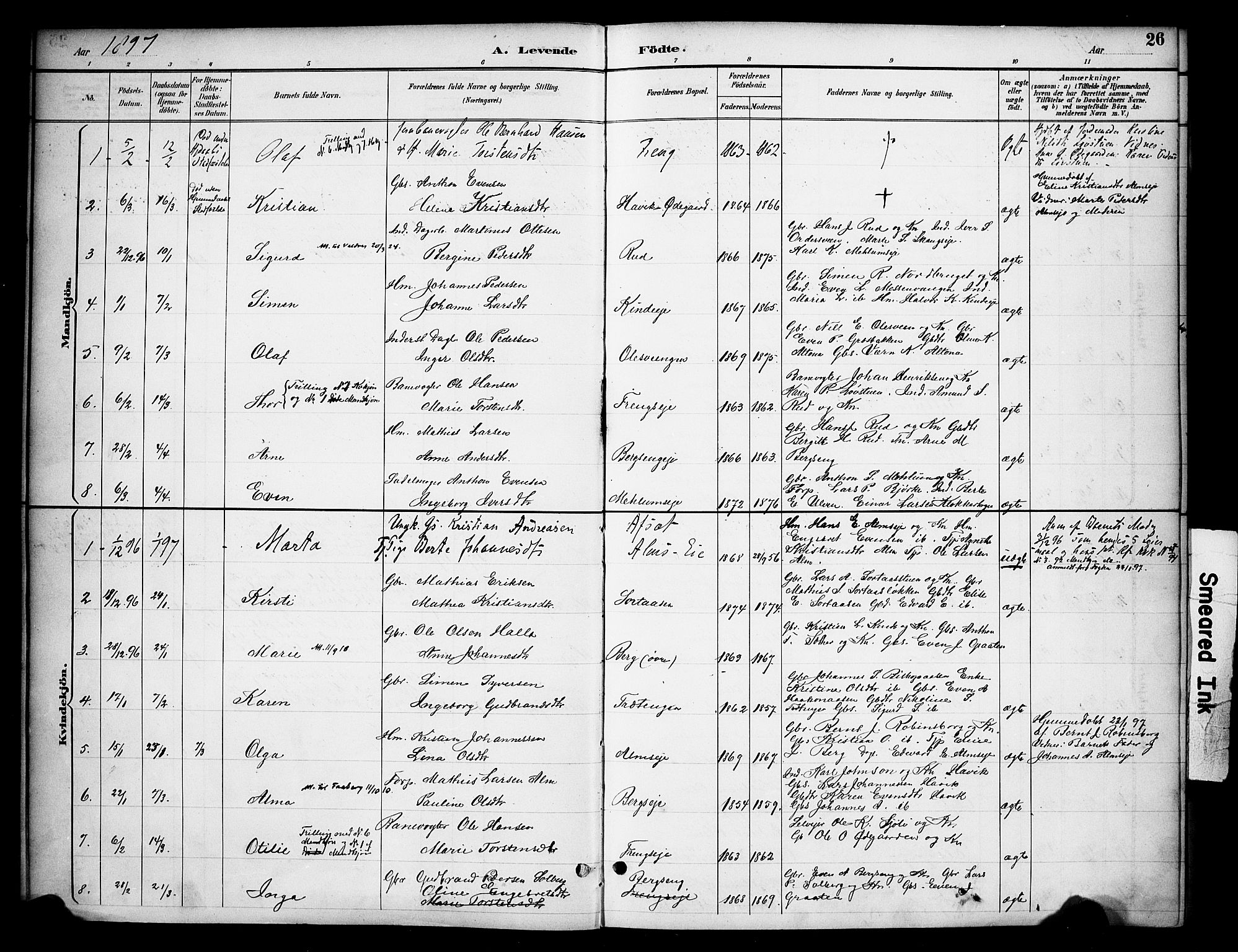 Ringsaker prestekontor, AV/SAH-PREST-014/K/Ka/L0015: Parish register (official) no. 15, 1891-1904, p. 26