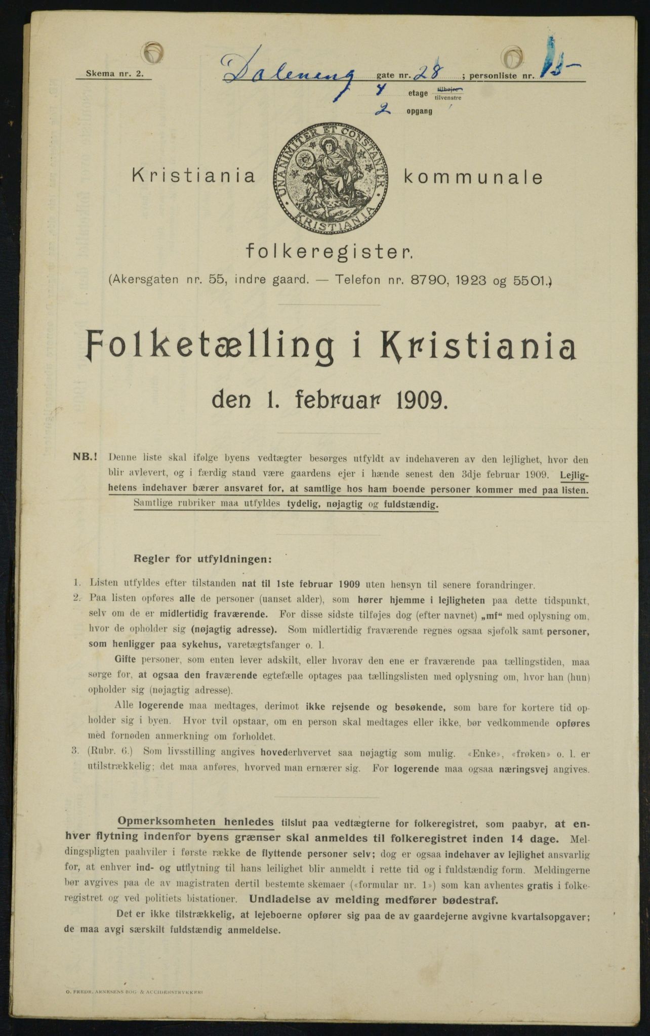 OBA, Municipal Census 1909 for Kristiania, 1909, p. 16011