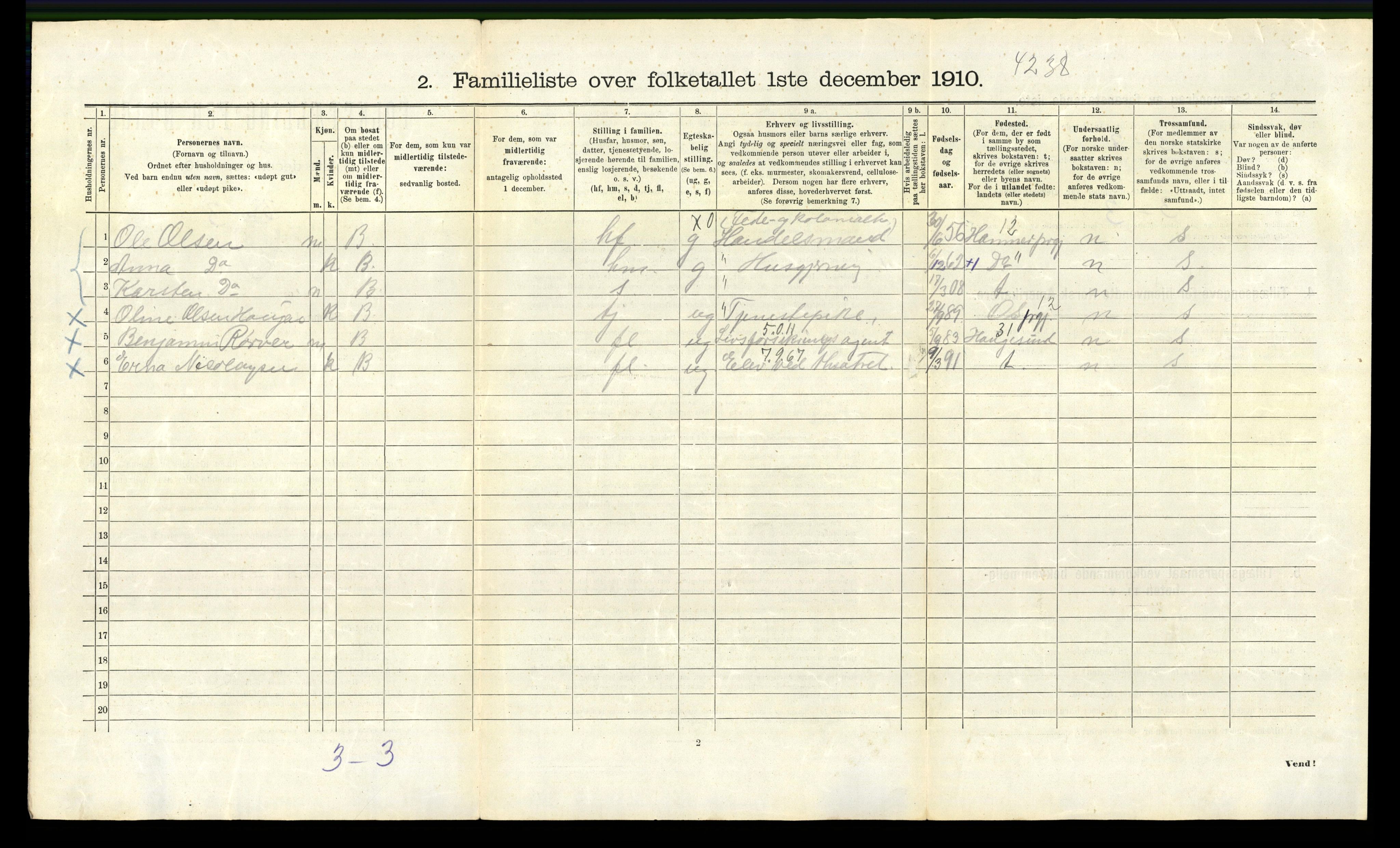 RA, 1910 census for Bergen, 1910, p. 7700